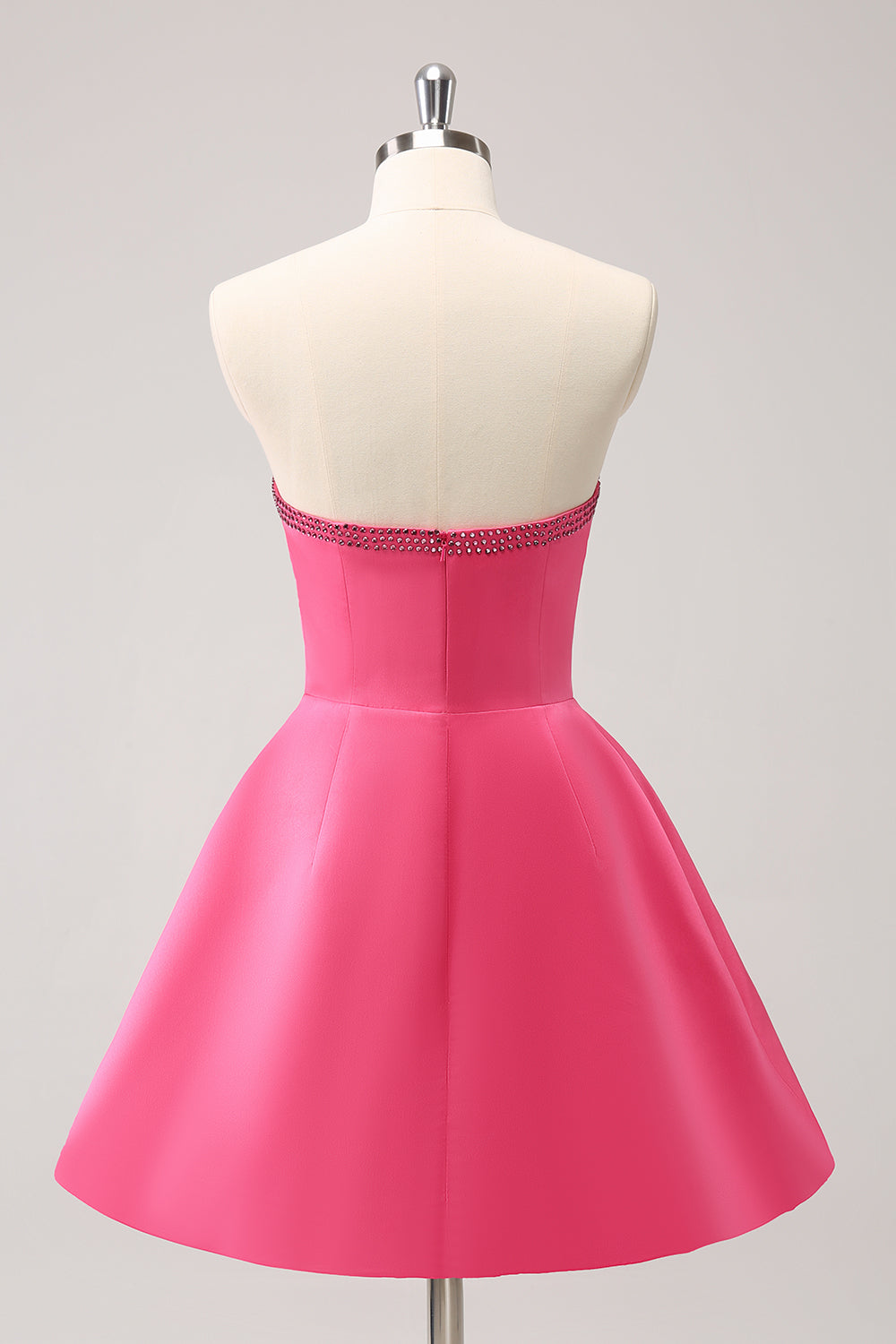 SPARKLY FUCHSIA A-LINE BEADED STRAPLESS HOMECOMING DRESS