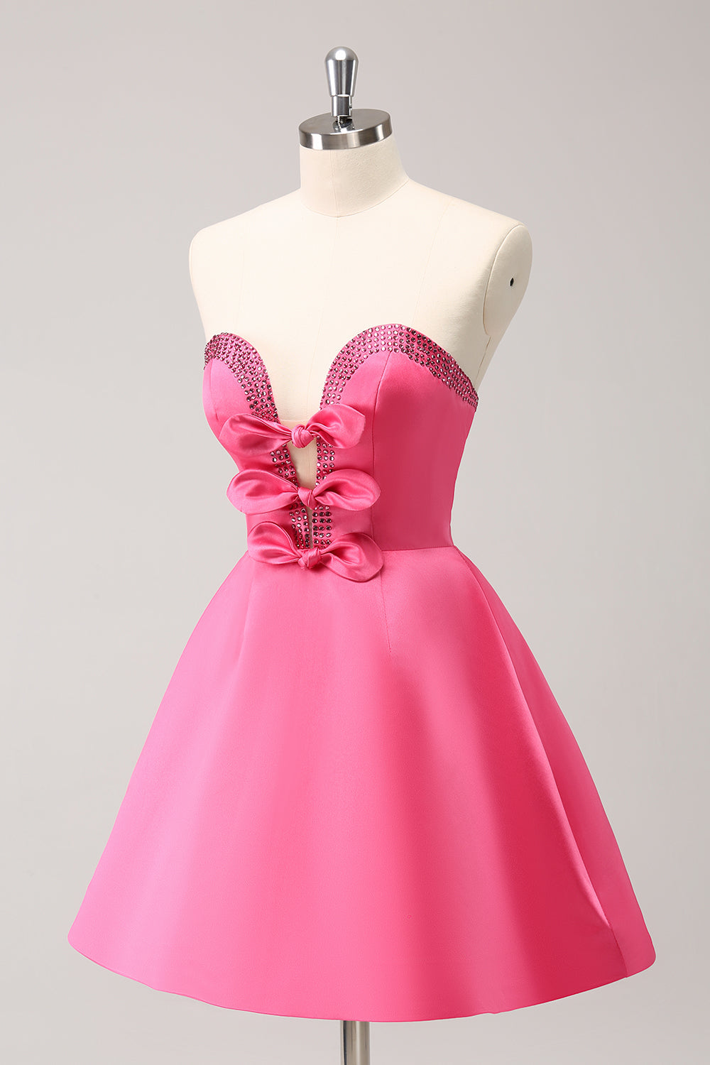 SPARKLY FUCHSIA A-LINE BEADED STRAPLESS HOMECOMING DRESS