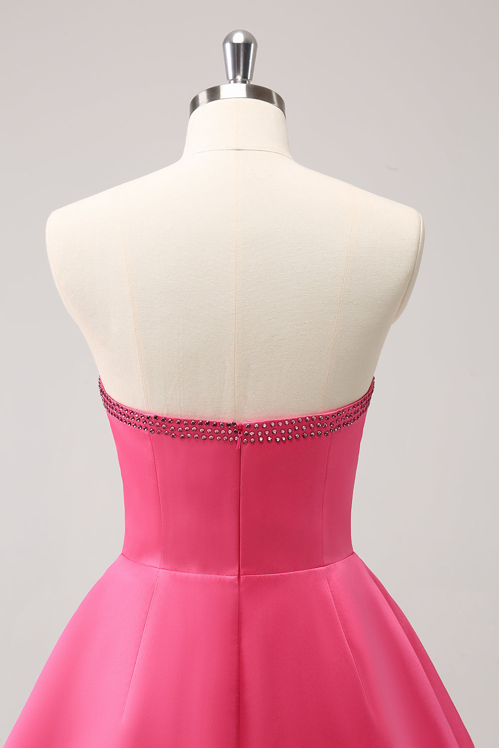 SPARKLY FUCHSIA A-LINE BEADED STRAPLESS HOMECOMING DRESS