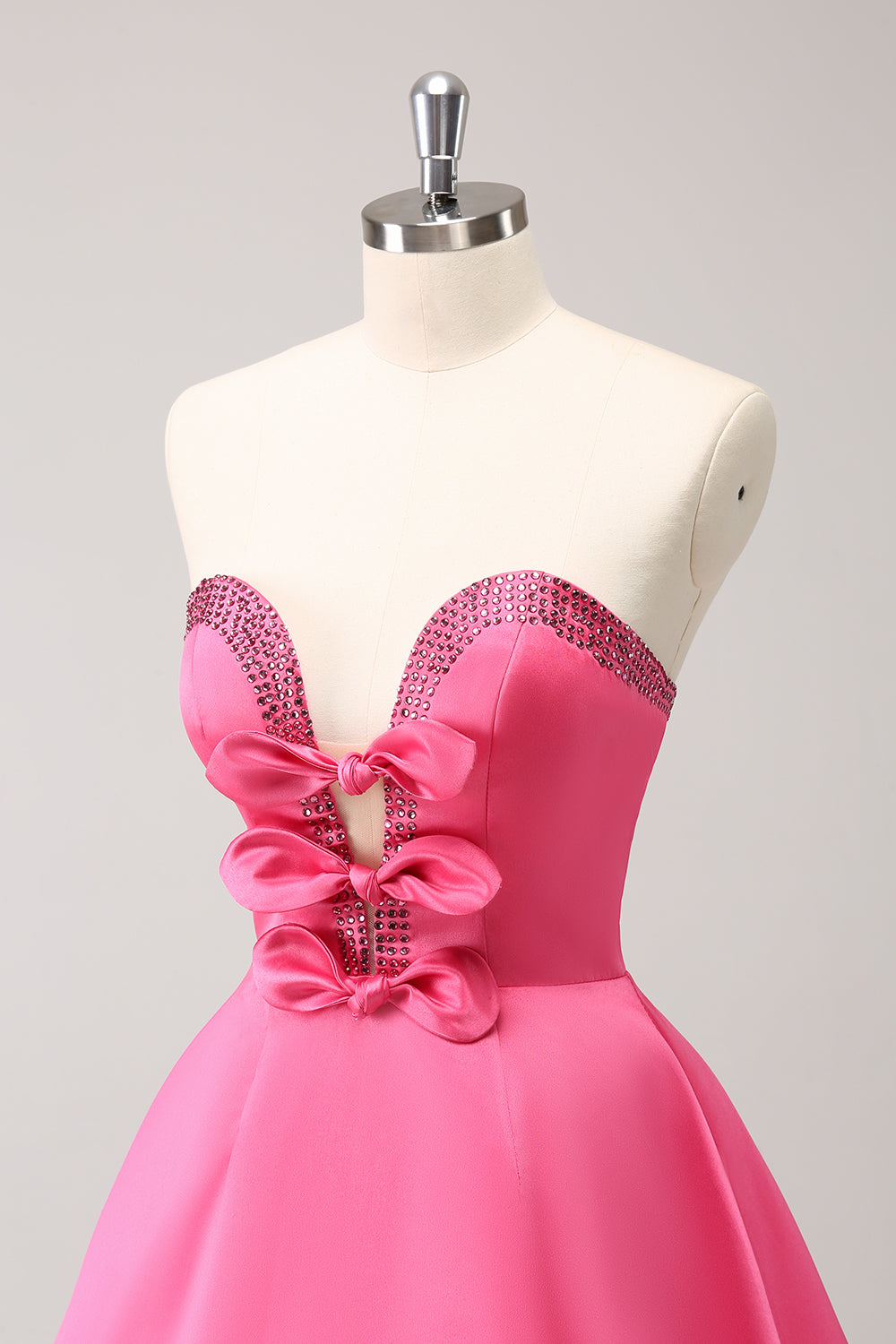 SPARKLY FUCHSIA A-LINE BEADED STRAPLESS HOMECOMING DRESS