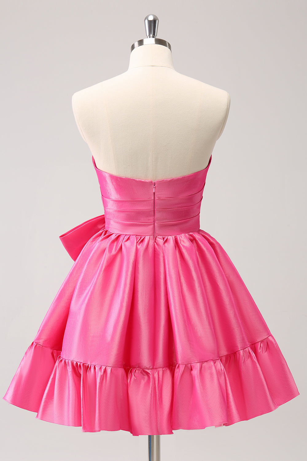 FUCHSIA A-LINE STRAPLESS RUFFLE SHORT HOMECOMING DRESS