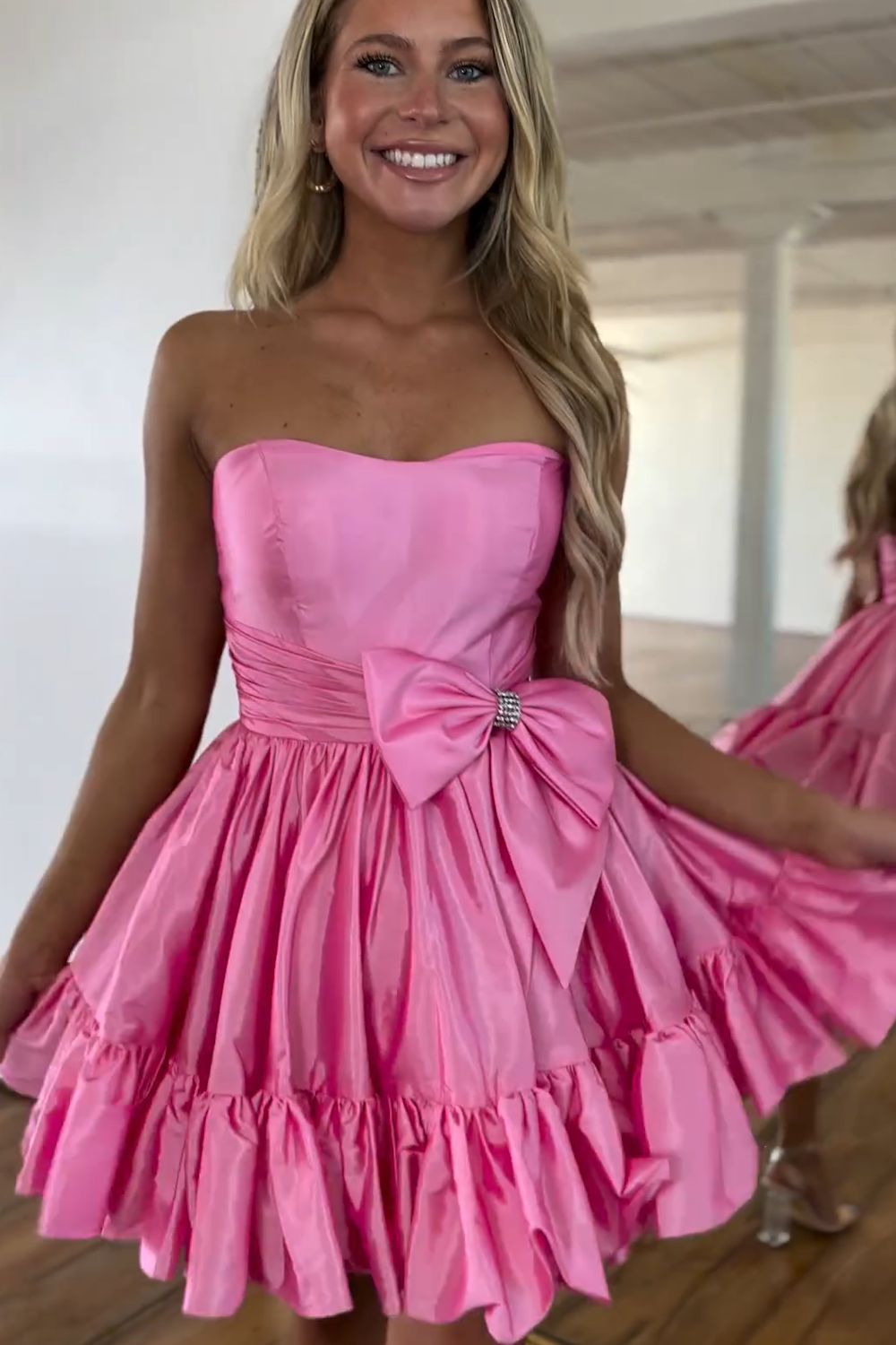 A-LINE FUCHSIA STRAPLESS RUFFLE HOME DRESS