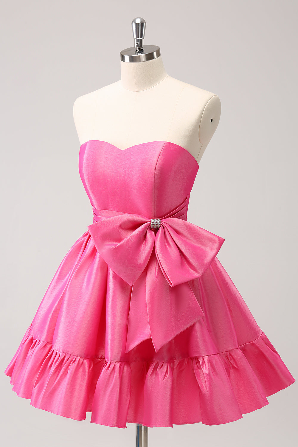FUCHSIA A-LINE STRAPLESS RUFFLE SHORT HOMECOMING DRESS