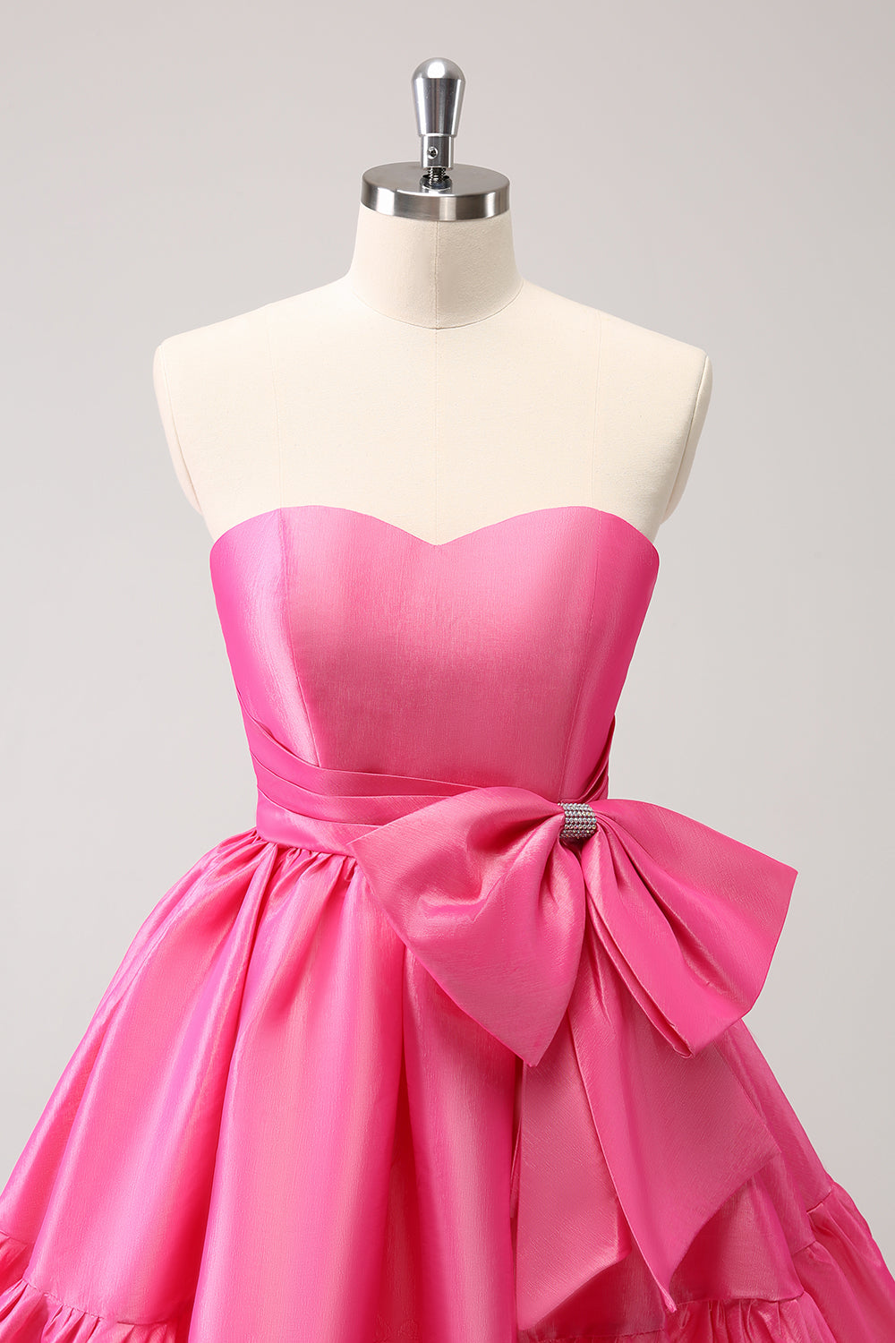 FUCHSIA A-LINE STRAPLESS RUFFLE SHORT HOMECOMING DRESS