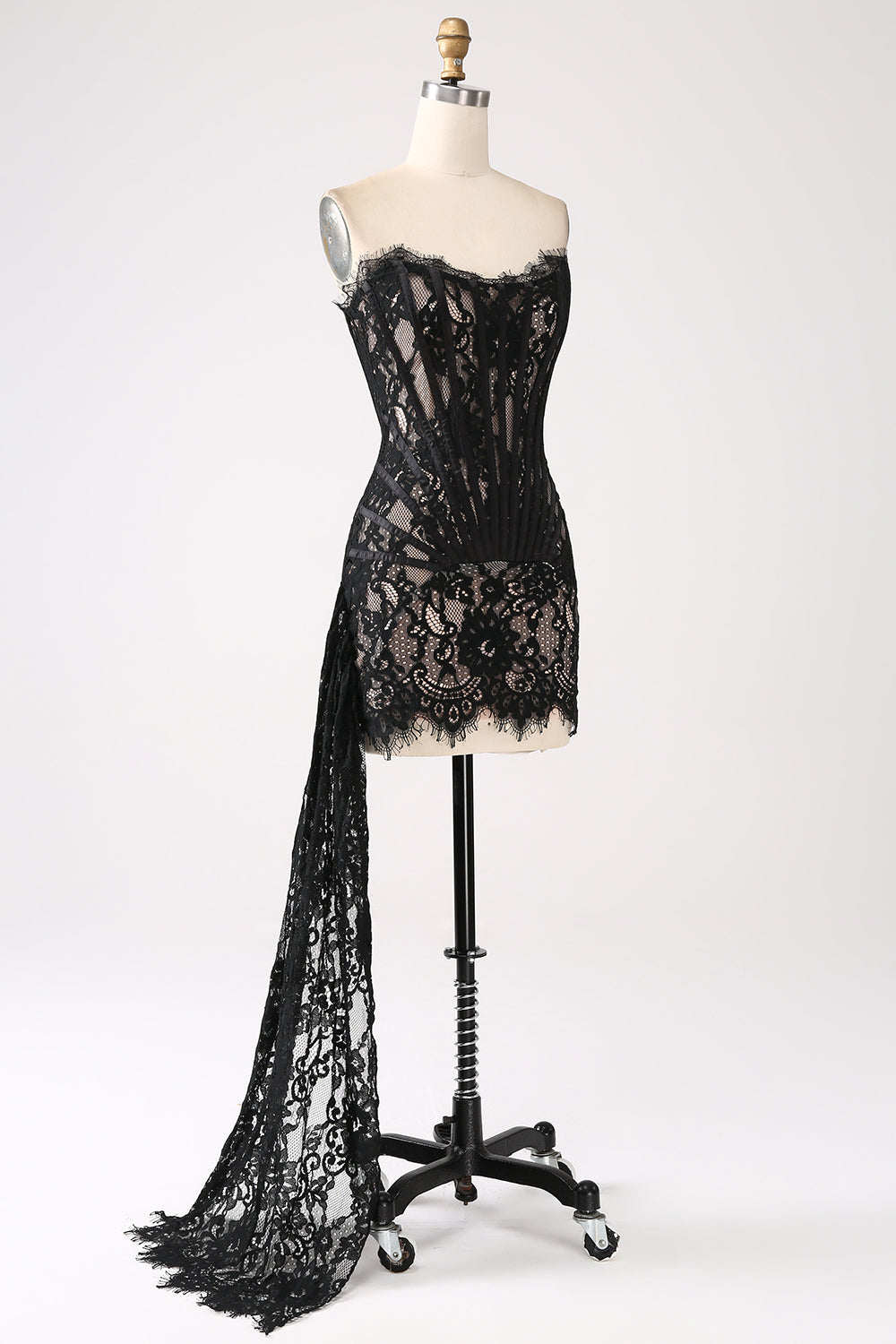 CLASSY WHITE LACE SHORT GRAD DRESS WITH LACE-UP BACK