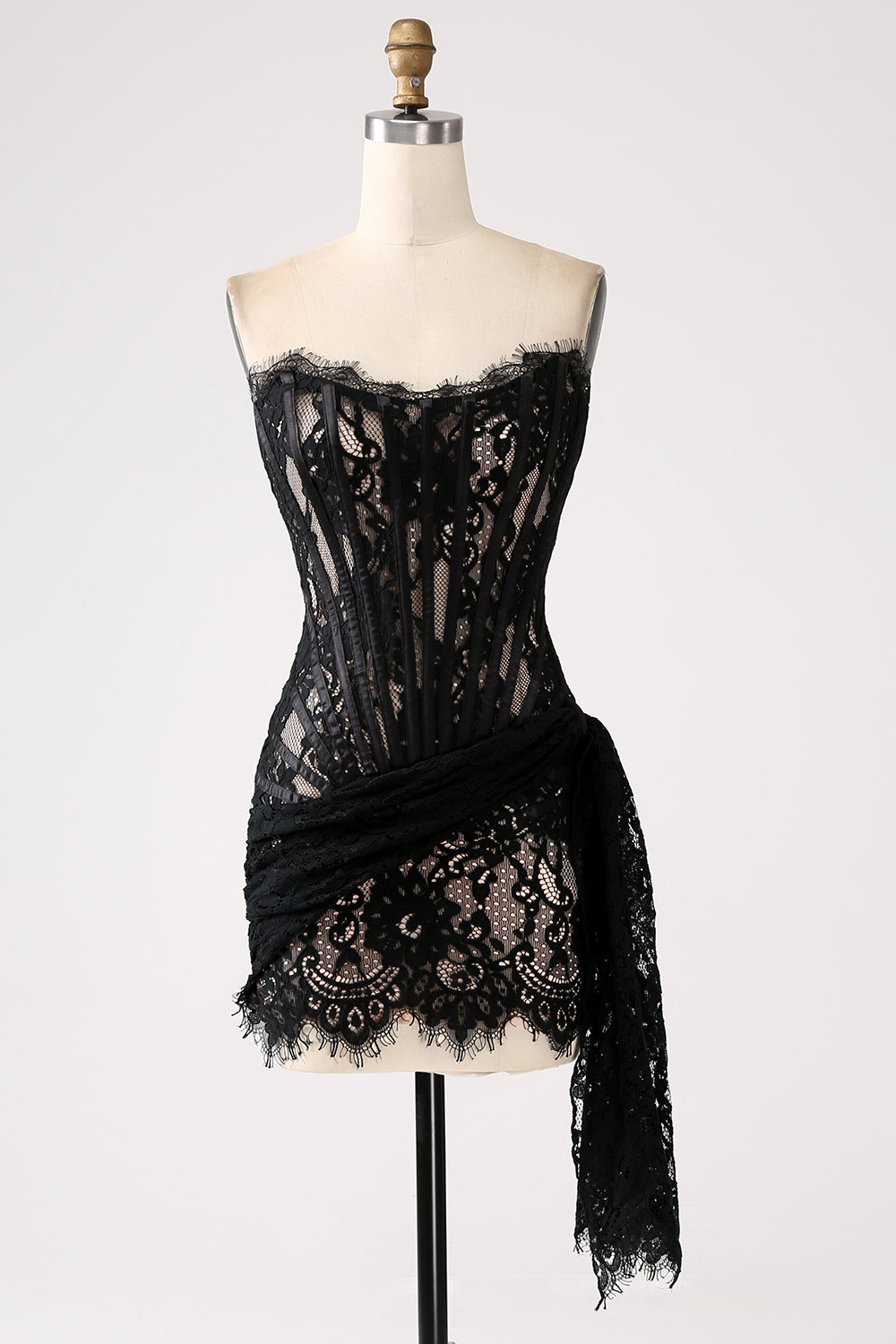 CLASSY WHITE LACE SHORT GRAD DRESS WITH LACE-UP BACK