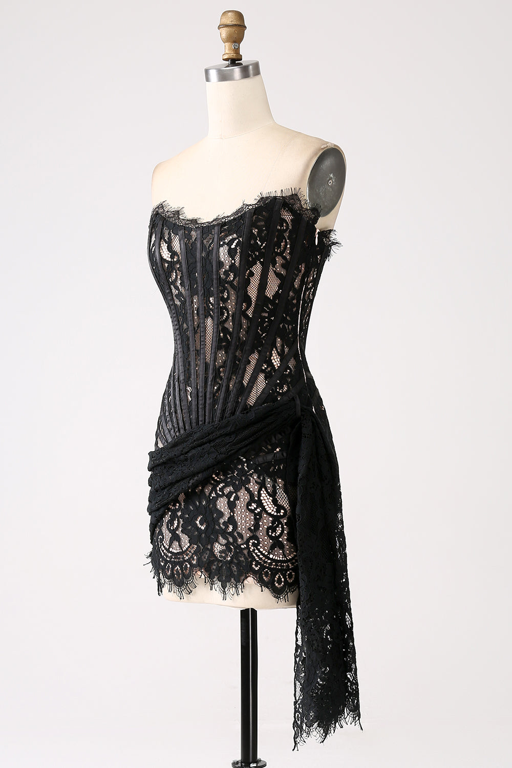 CLASSY WHITE LACE SHORT GRAD DRESS WITH LACE-UP BACK