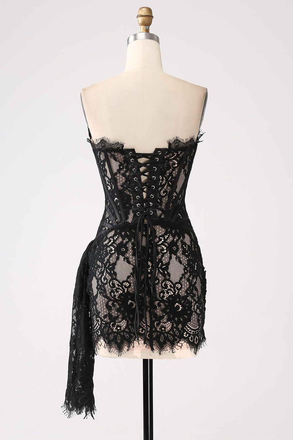 CLASSY WHITE LACE SHORT GRAD DRESS WITH LACE-UP BACK