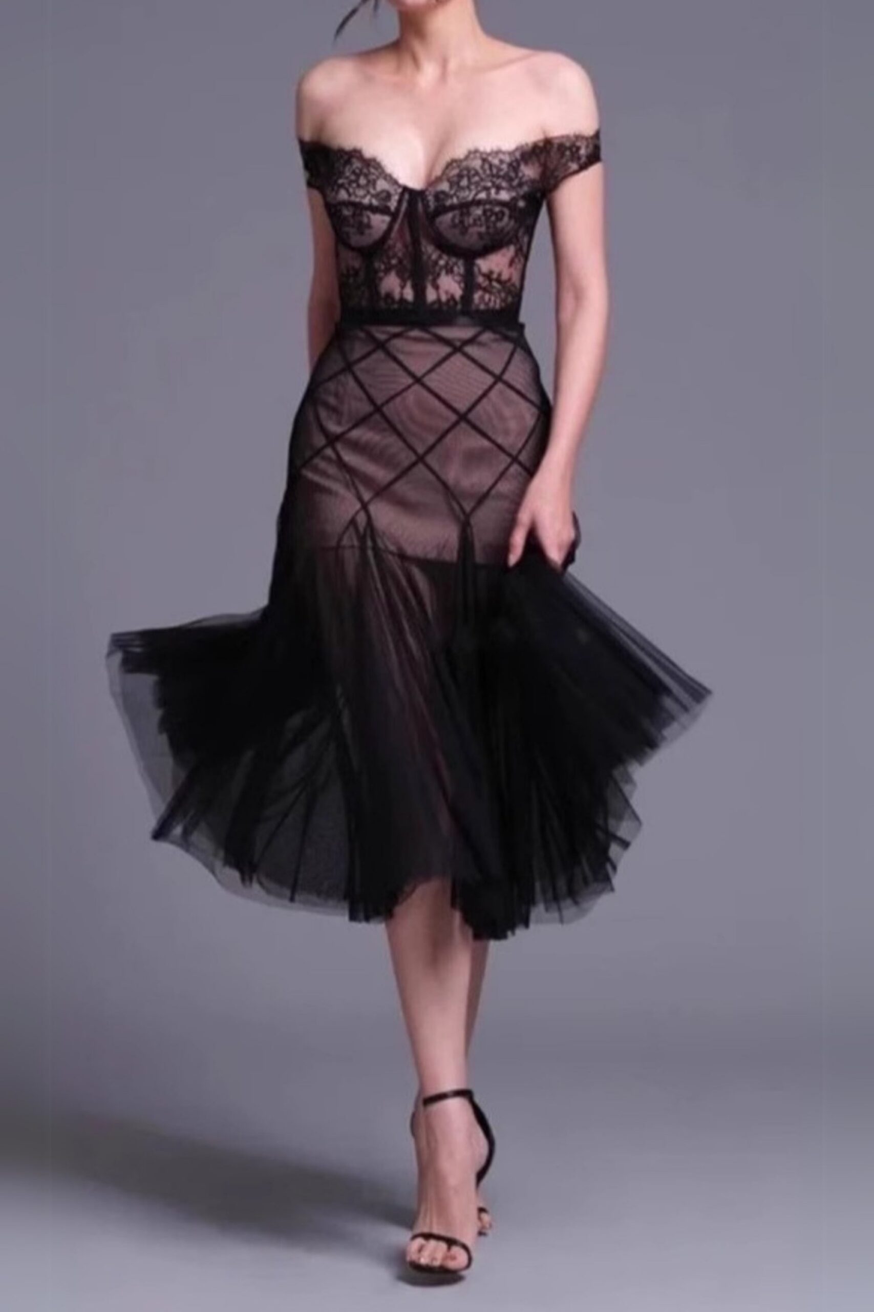 FLORAL LACE OFF-SHOULDER BUSTIER CORSET SKIRT SET