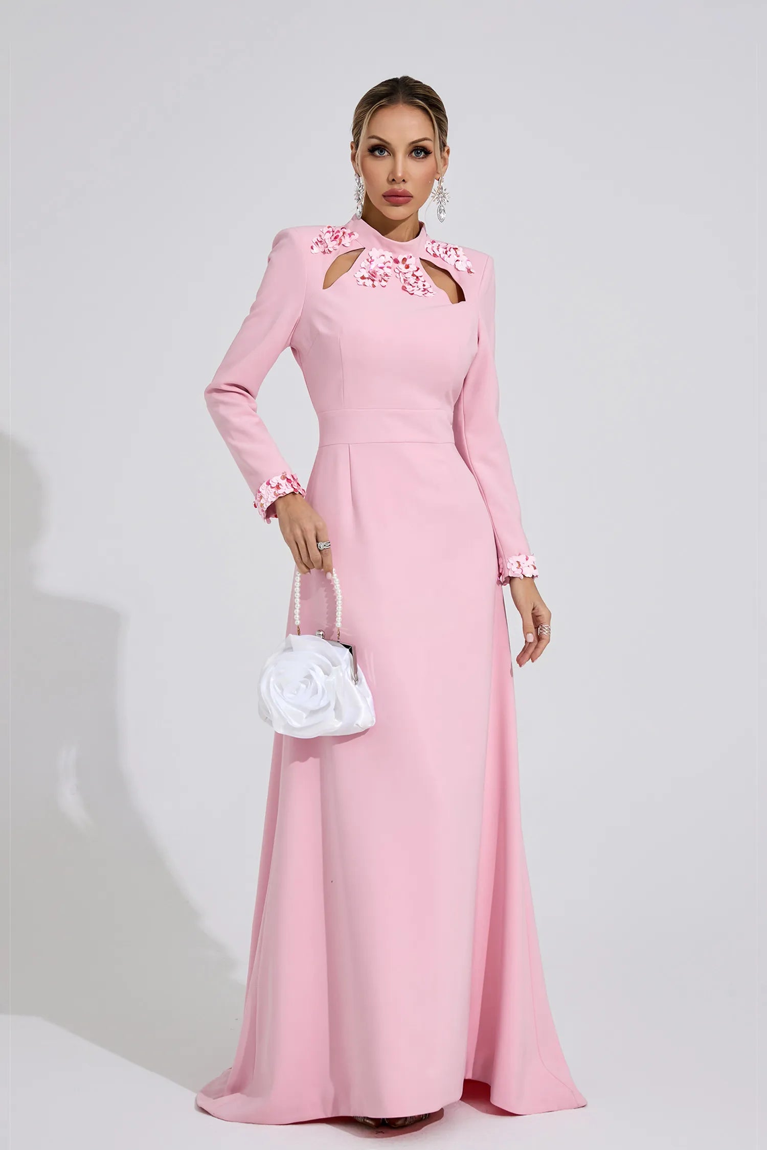 SHIRLEY PINK RHINESTONE MERMAID MAXI DRESS