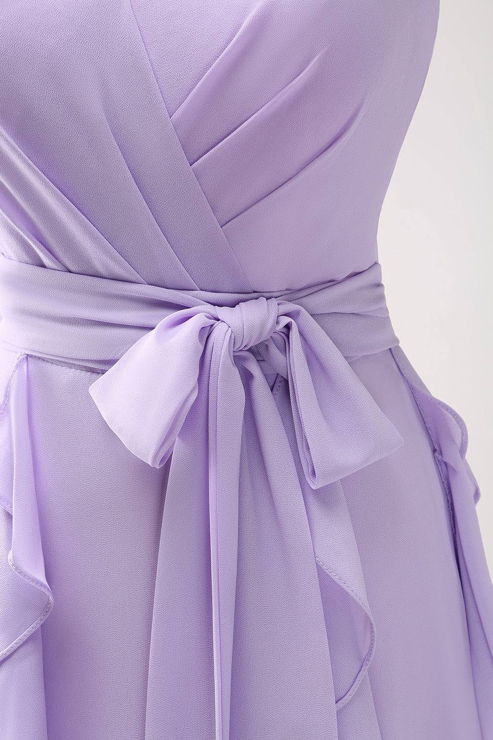 A-LINE LILAC SPAGHETTI STRAP PROM DRESS WITH RUFFLE SLIT