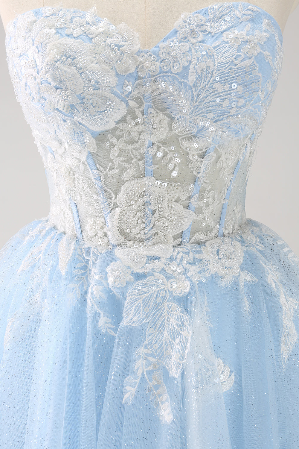 BLUE A-LINE TULLE HOMECOMING DRESS, EMBROIDERED SHORT
