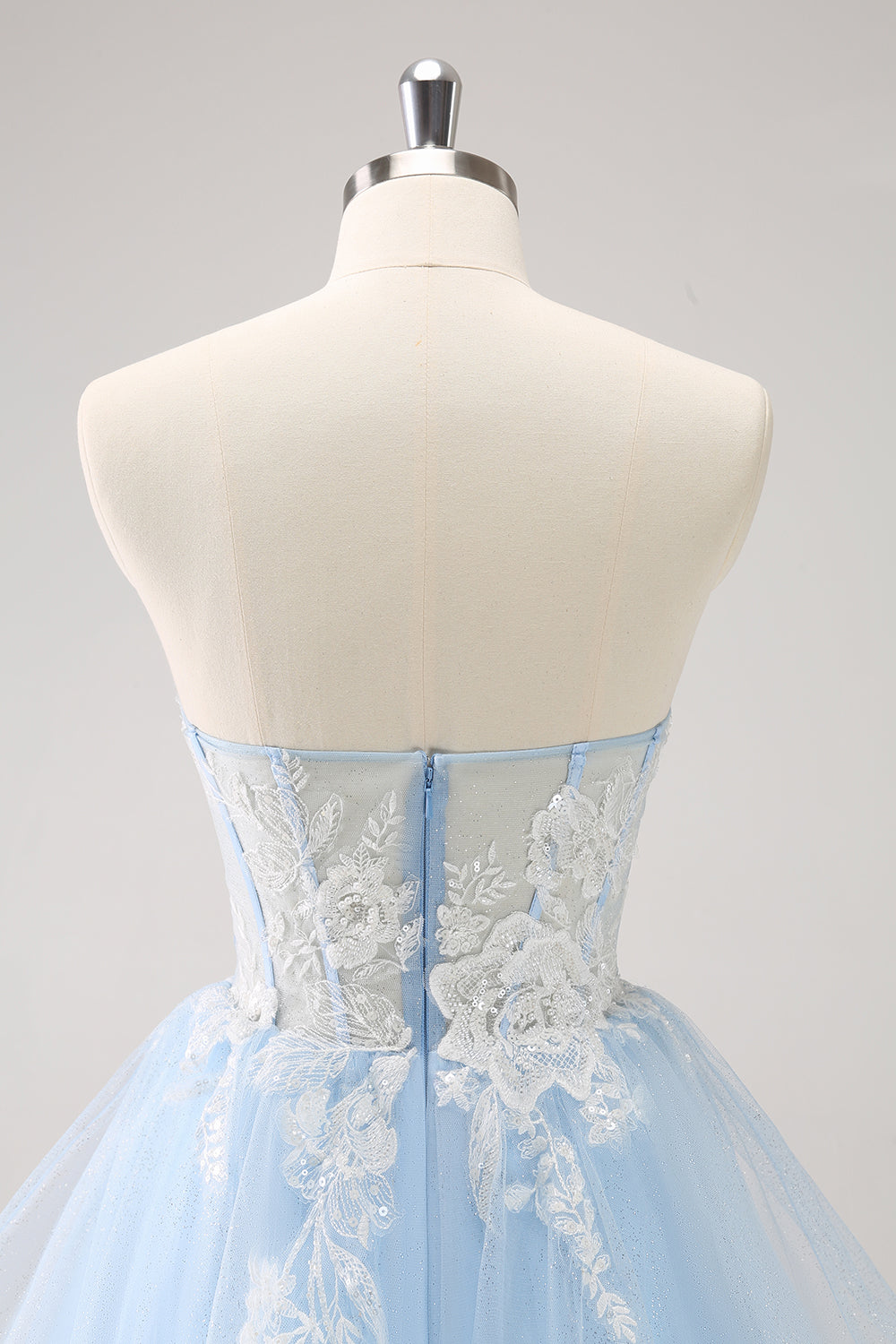 BLUE A-LINE TULLE HOMECOMING DRESS, EMBROIDERED SHORT