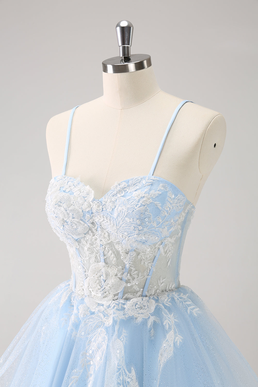 BLUE A-LINE TULLE HOMECOMING DRESS, EMBROIDERED SHORT