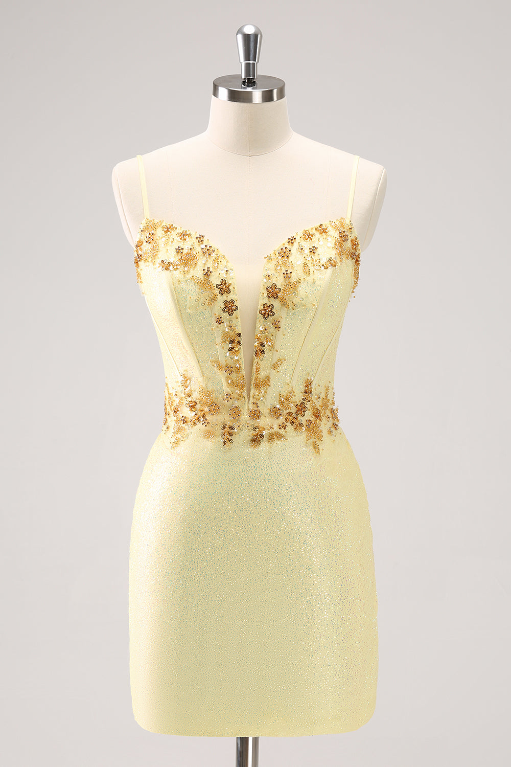407S19LF004Yellow_1_-first SPARKLY YELLOW SEQUIN SPAGHETTI STRAP HOMECOMING DRESS