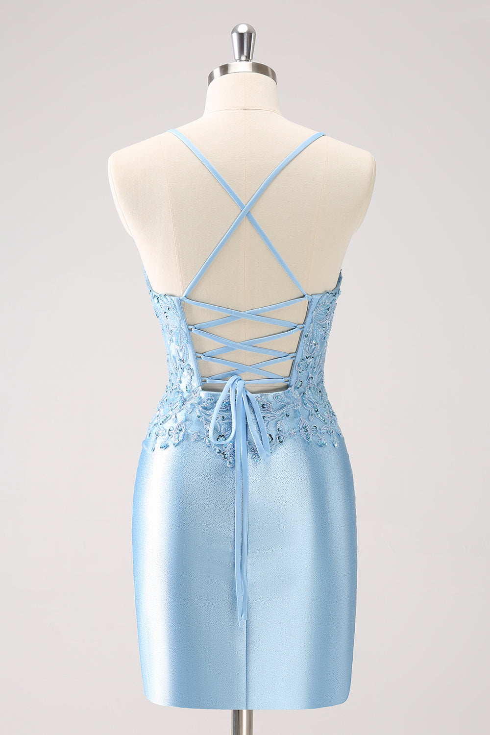 BLUE SPAGHETTI STRAP SEQUIN HOMEcoming MINI DRESS