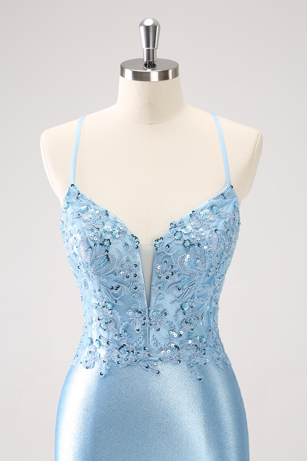 BLUE SPAGHETTI STRAP SEQUIN HOMEcoming MINI DRESS