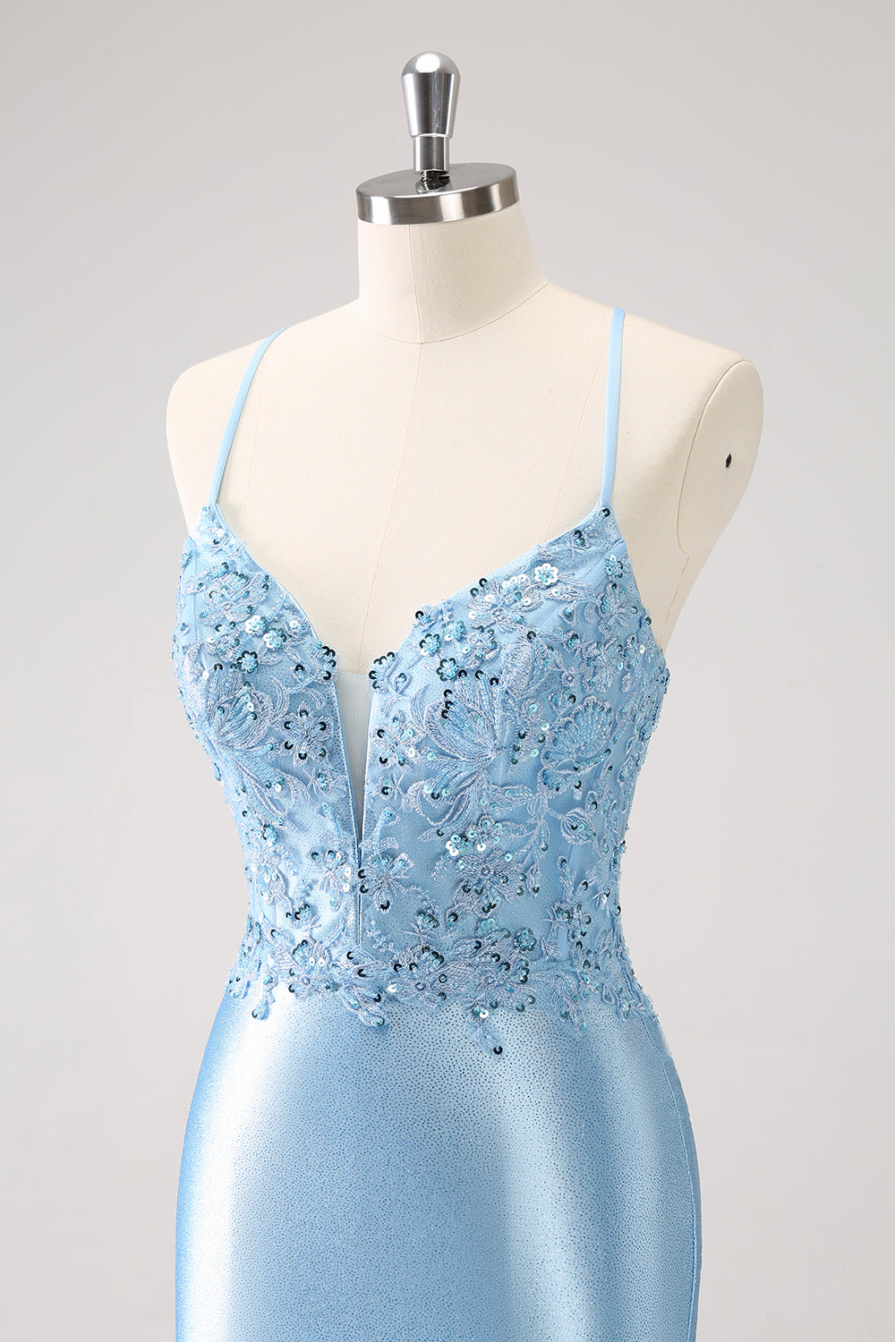 BLUE SPAGHETTI STRAP SEQUIN HOMEcoming MINI DRESS