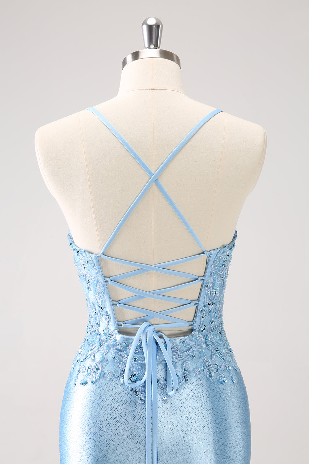 BLUE SPAGHETTI STRAP SEQUIN HOMEcoming MINI DRESS