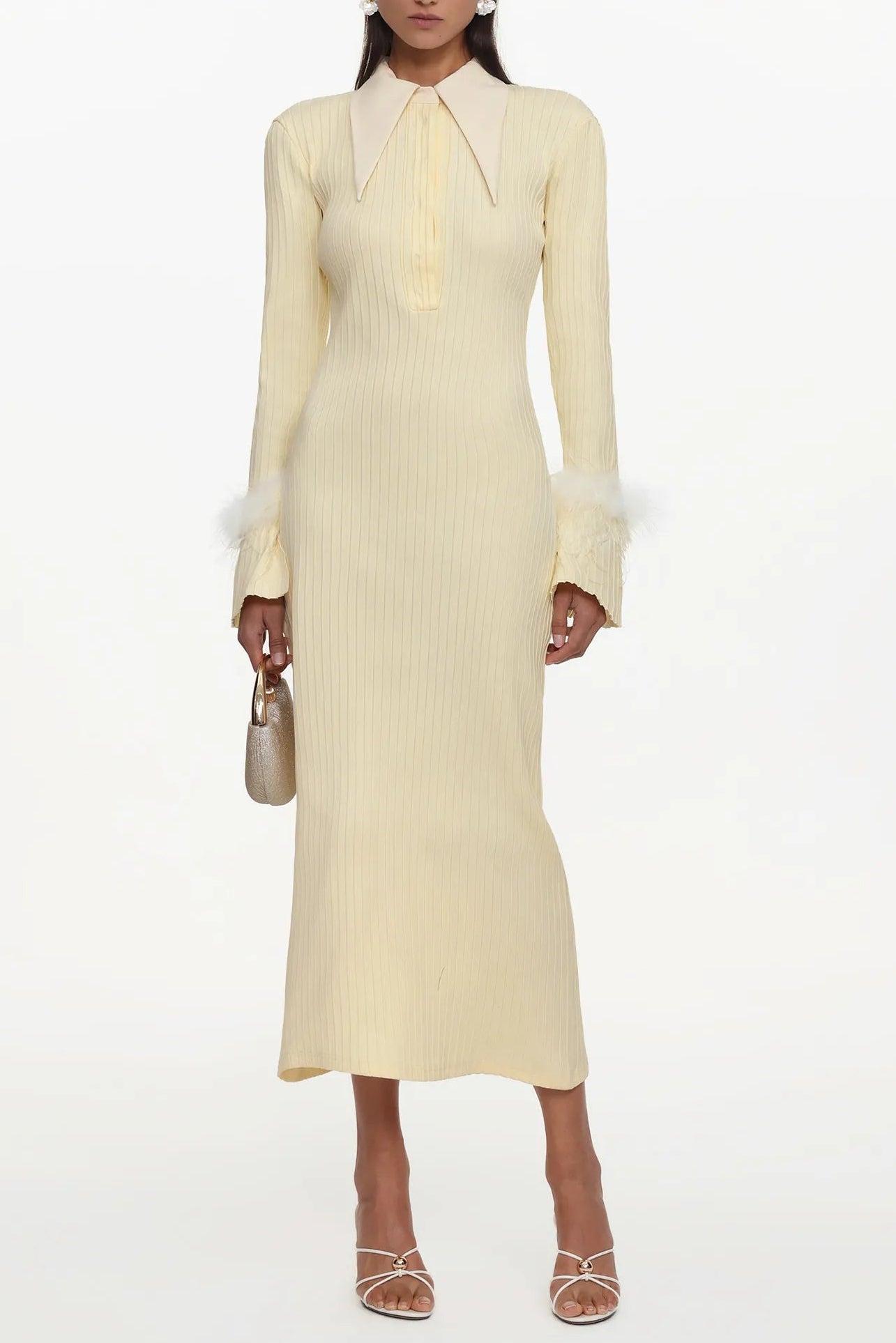 IRMA YELLOW FEATHER KNIT MAXI DRESS