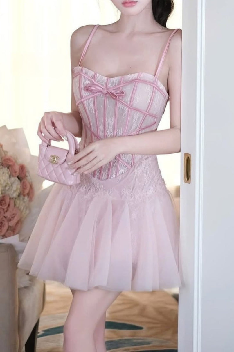 BOW TULLE CORSET MINI DRESS FOR PARTY