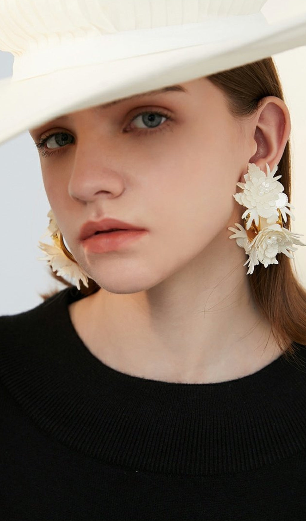 WHITE SEMI-CIRCLE PETAL DROP EARRINGS