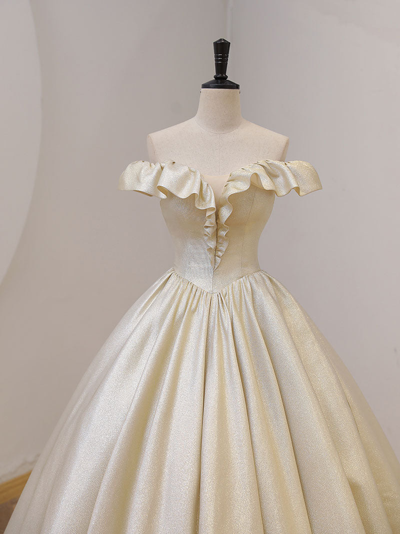 CHAMPAGNE SATIN A-LINE PROM GOWN
