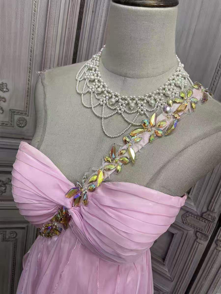 ONE-SHOULDER CRYSTAL CHIFFON PARTY DRESS