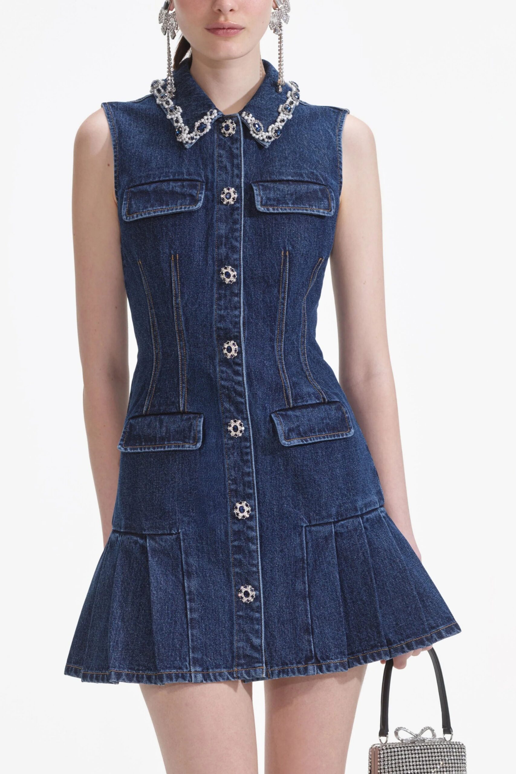 SLEEVELESS BLUE DENIM MINI DRESS FOR SUMMER