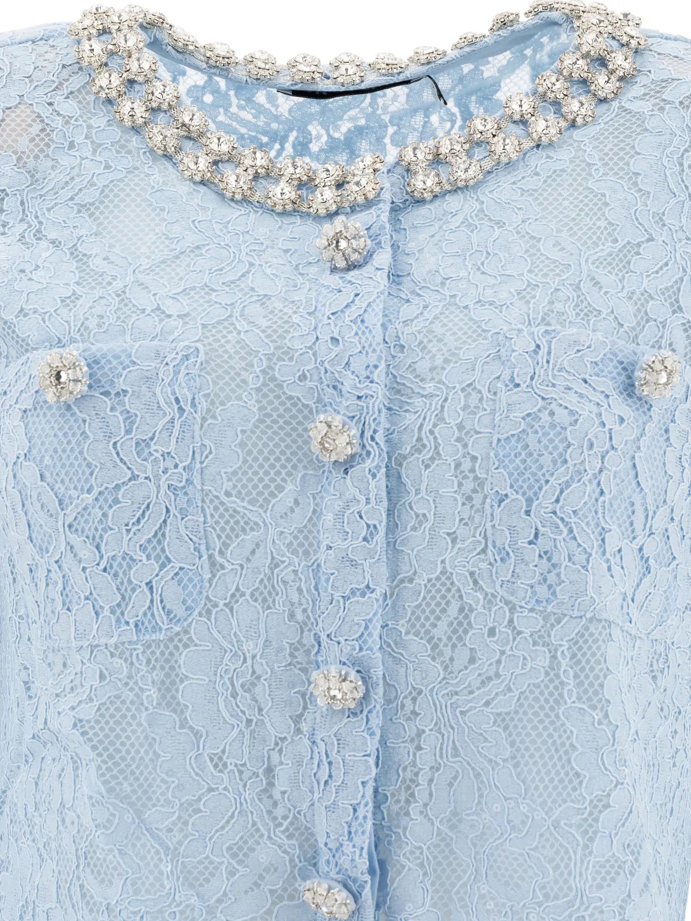 LACE EMBELLISHED BLUE TOP FOR WOMEN