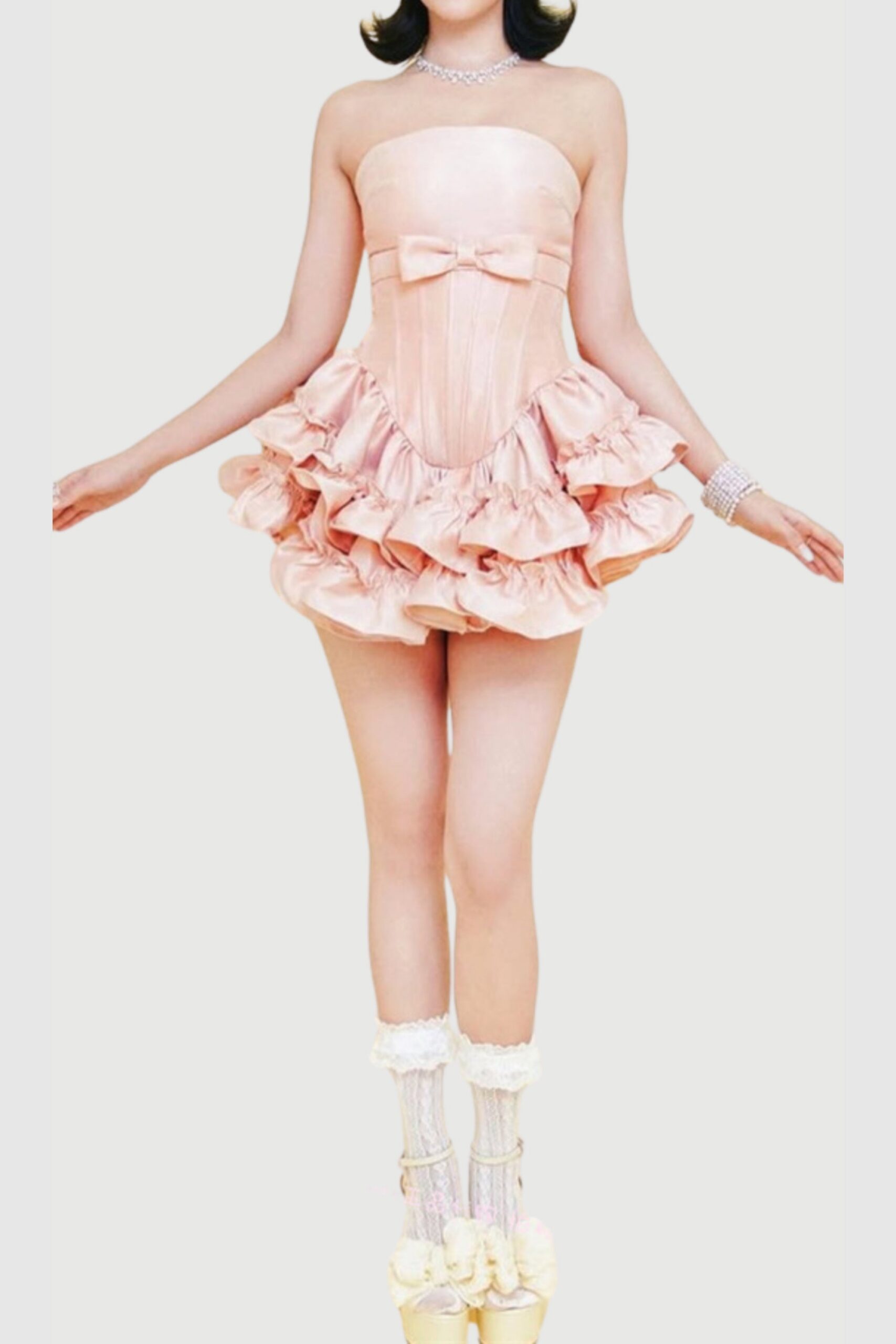 412 WENDY RUCHED STRAPLESS PINK MINI DRESS