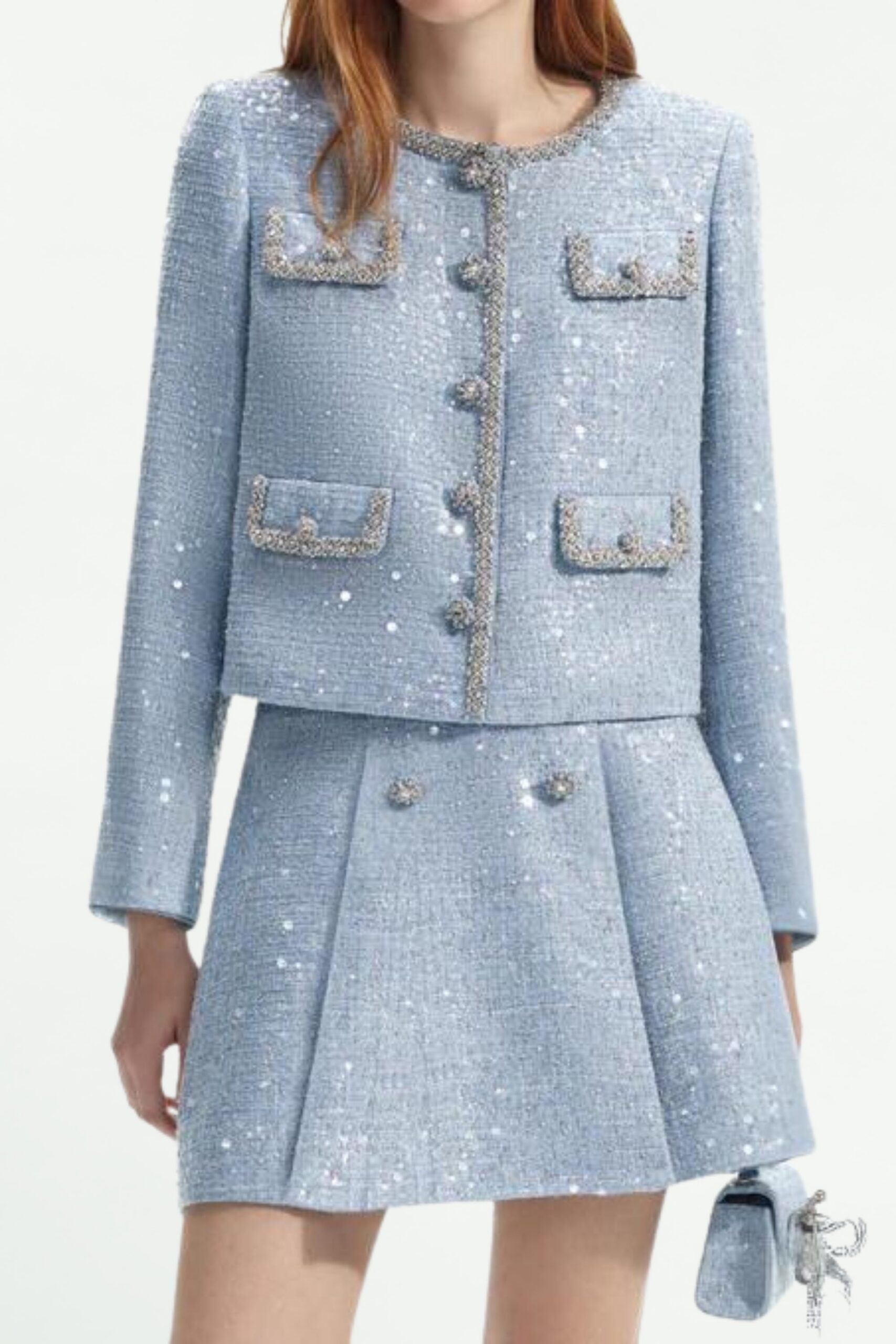 LUXE BLUE SEQUIN BOUCLE BLAZER FOR EVENING
