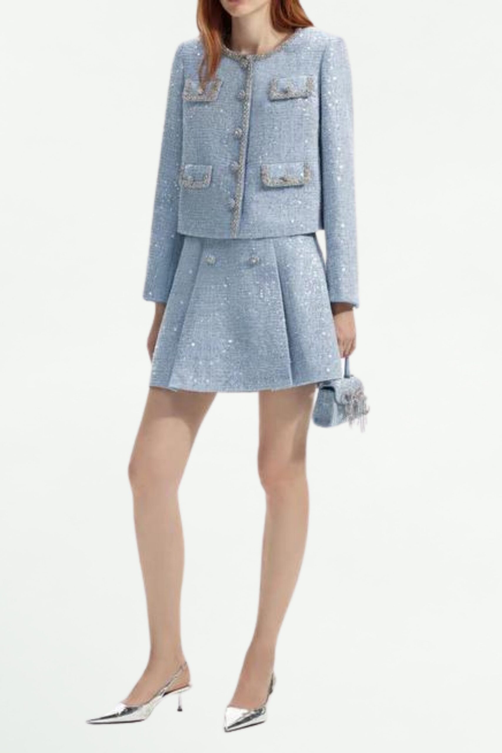 LUXE BLUE SEQUIN BOUCLE BLAZER FOR EVENING