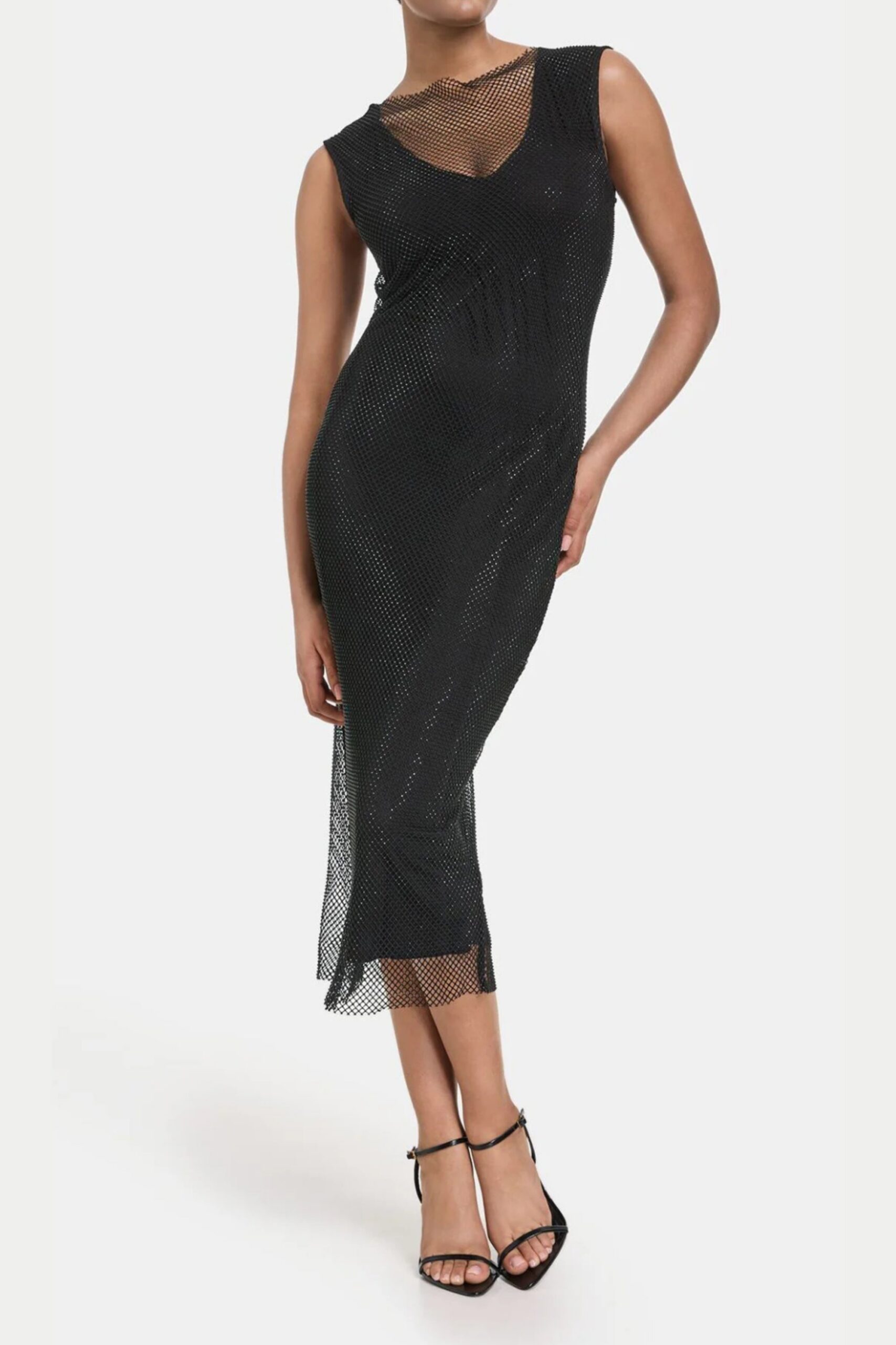 416_6f905fc3-ed84-4329-b065-d6a17fd19a4d SLEEVELESS MESH SHIFT MIDI DRESS, BLACK COCKTAIL