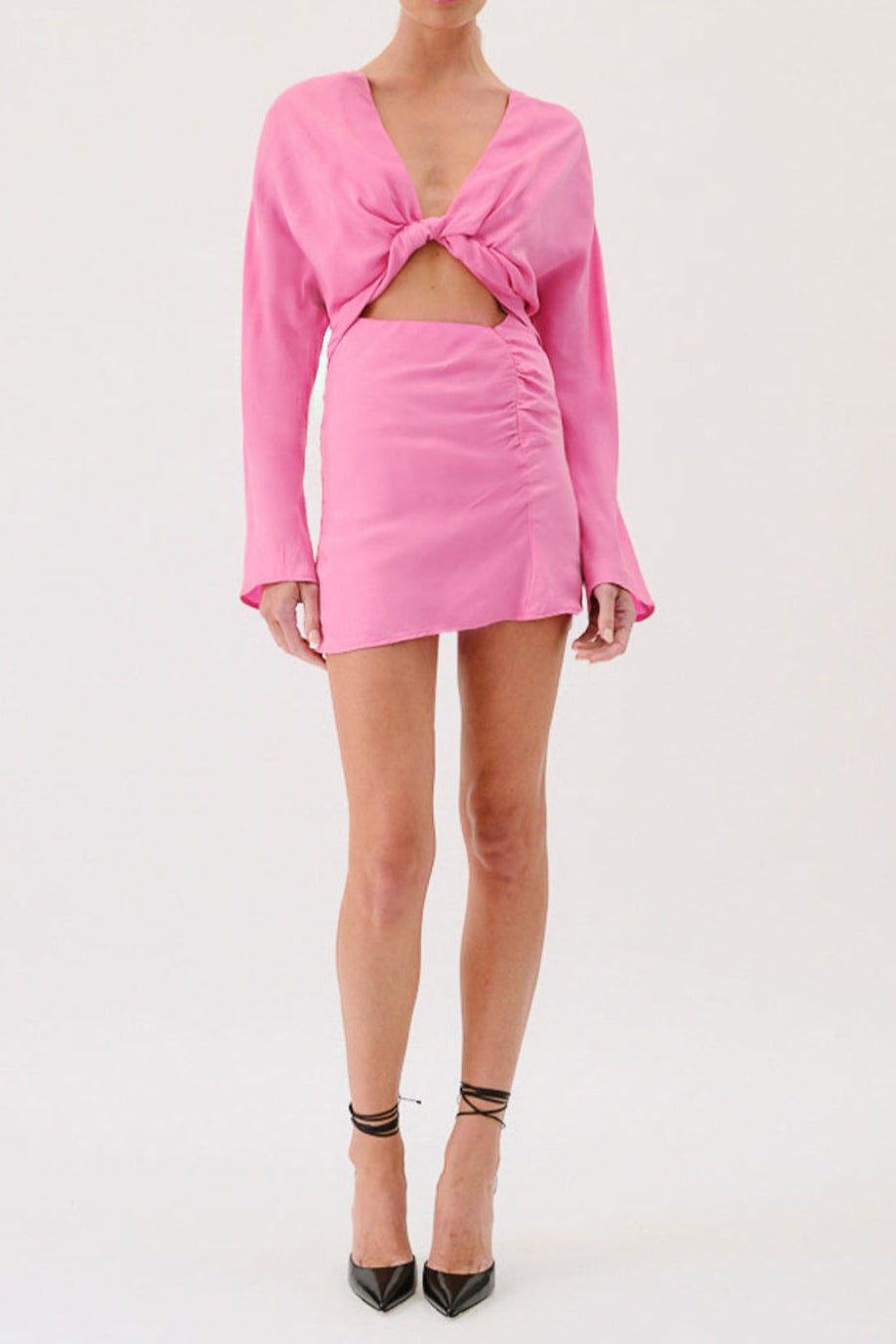 41799521042721-1 LONG SLEEVE TWIST FRONT PINK MINI DRESS