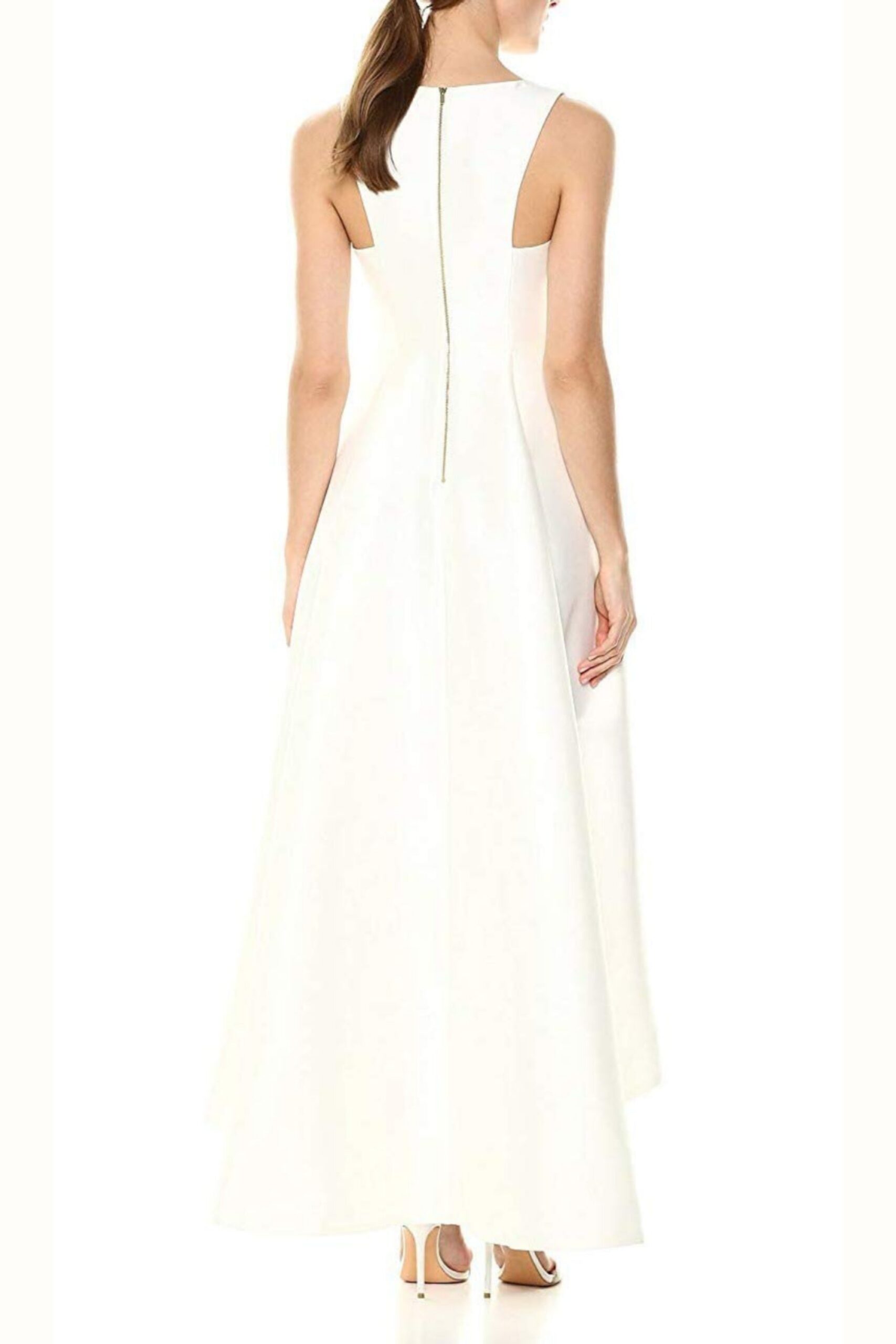 SLEEVELESS V-NECK MIDI DRESS, BEIGE CASUAL