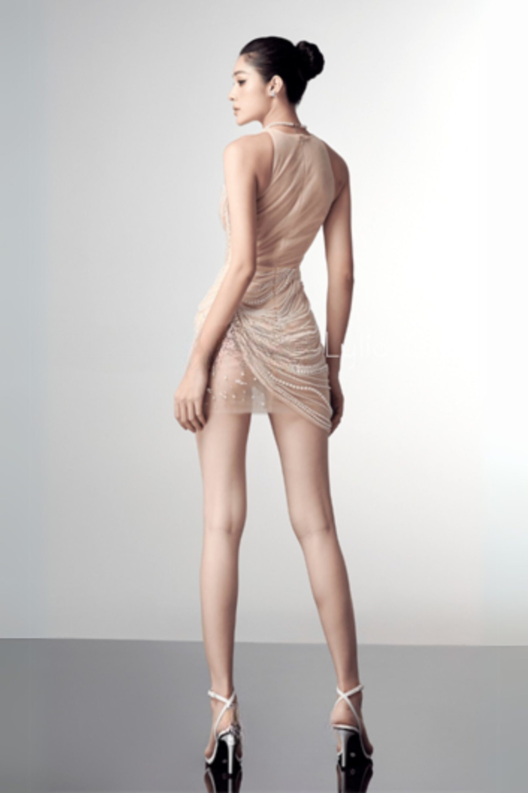 PEARL FISH BONE MINI DRESS, APRICOT COCKTAIL