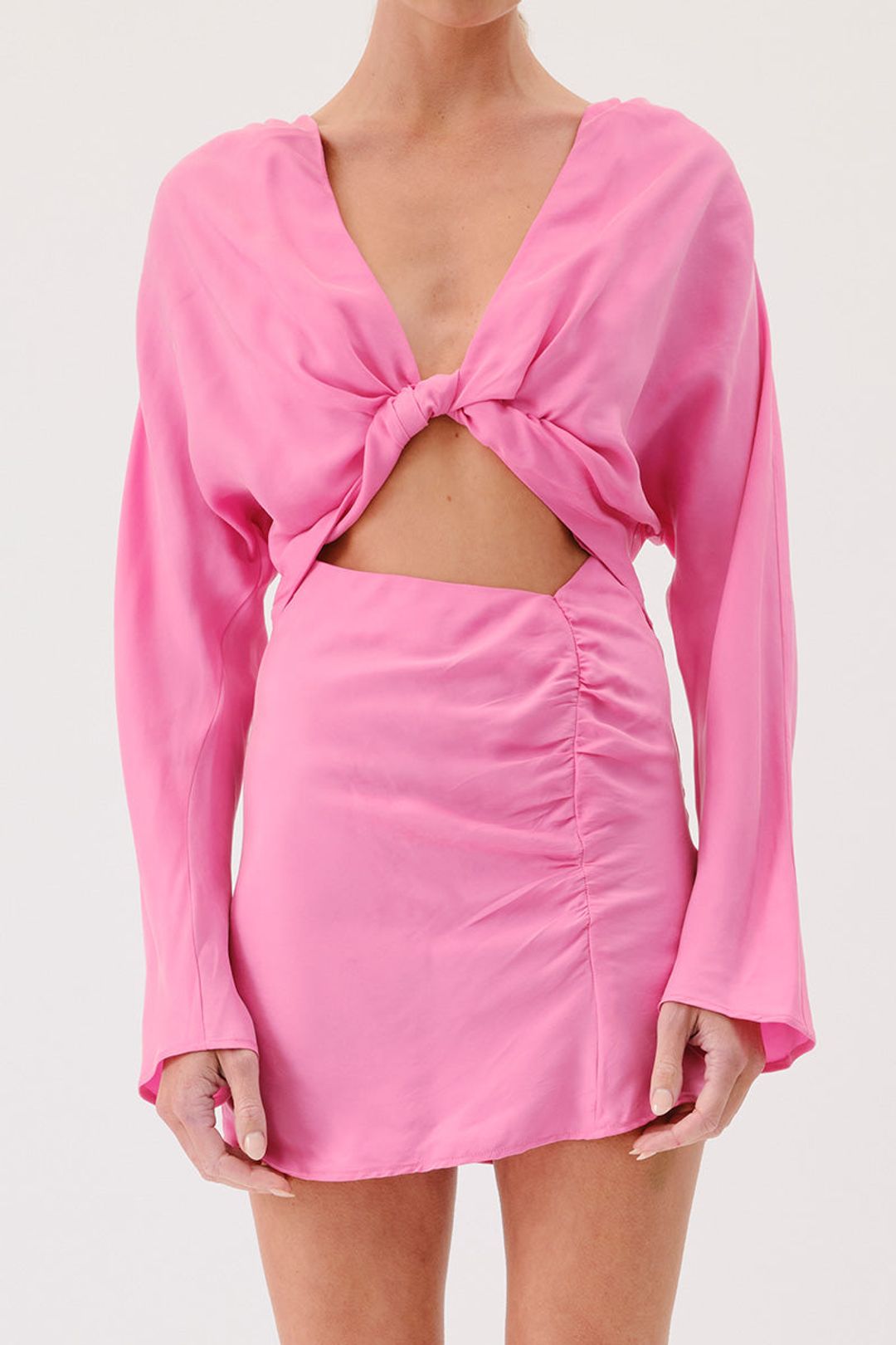 LONG SLEEVE TWIST FRONT PINK MINI DRESS