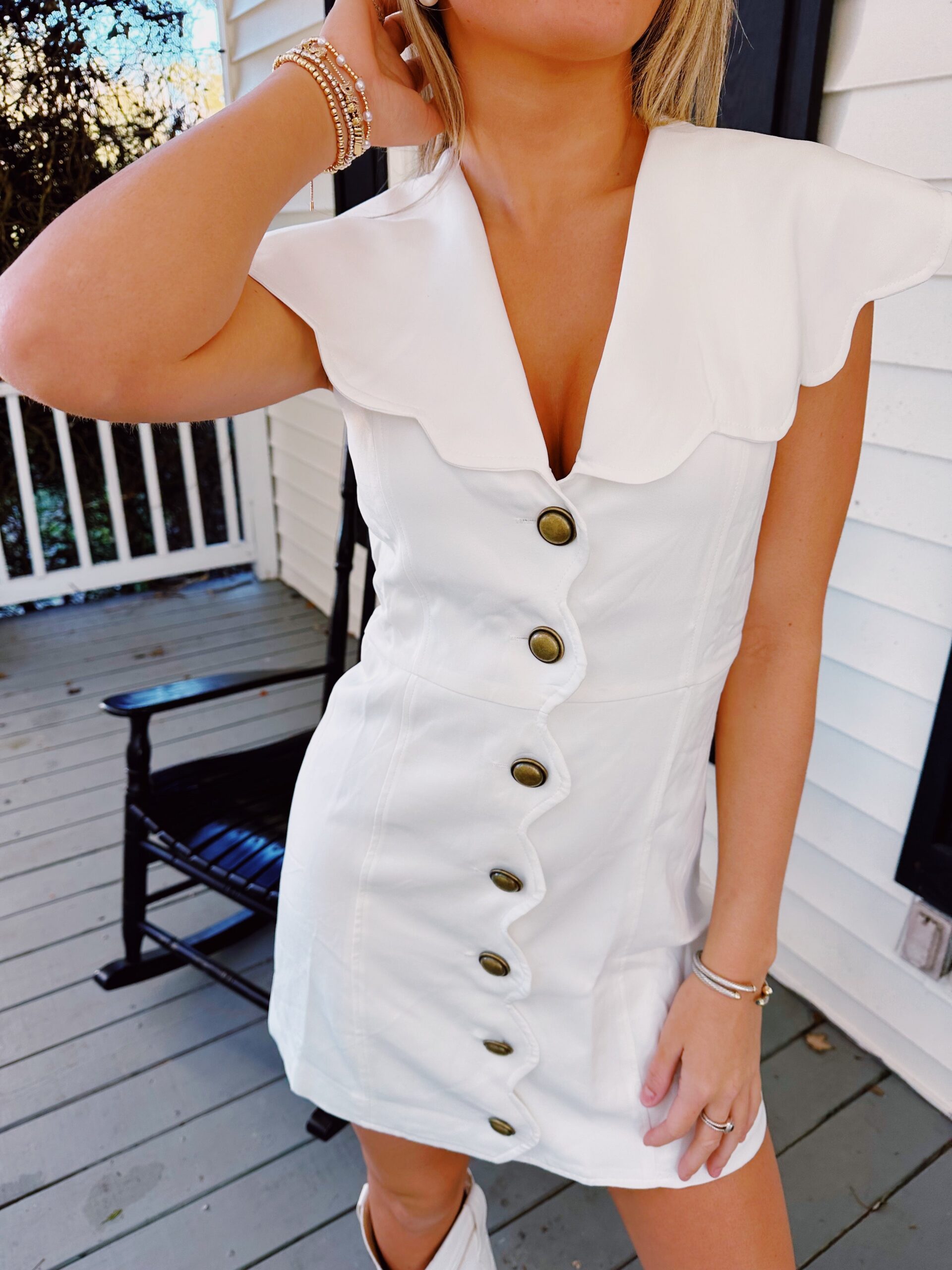 SARAH SCALLOPED LACE MIDI DRESS - OFF WHITE