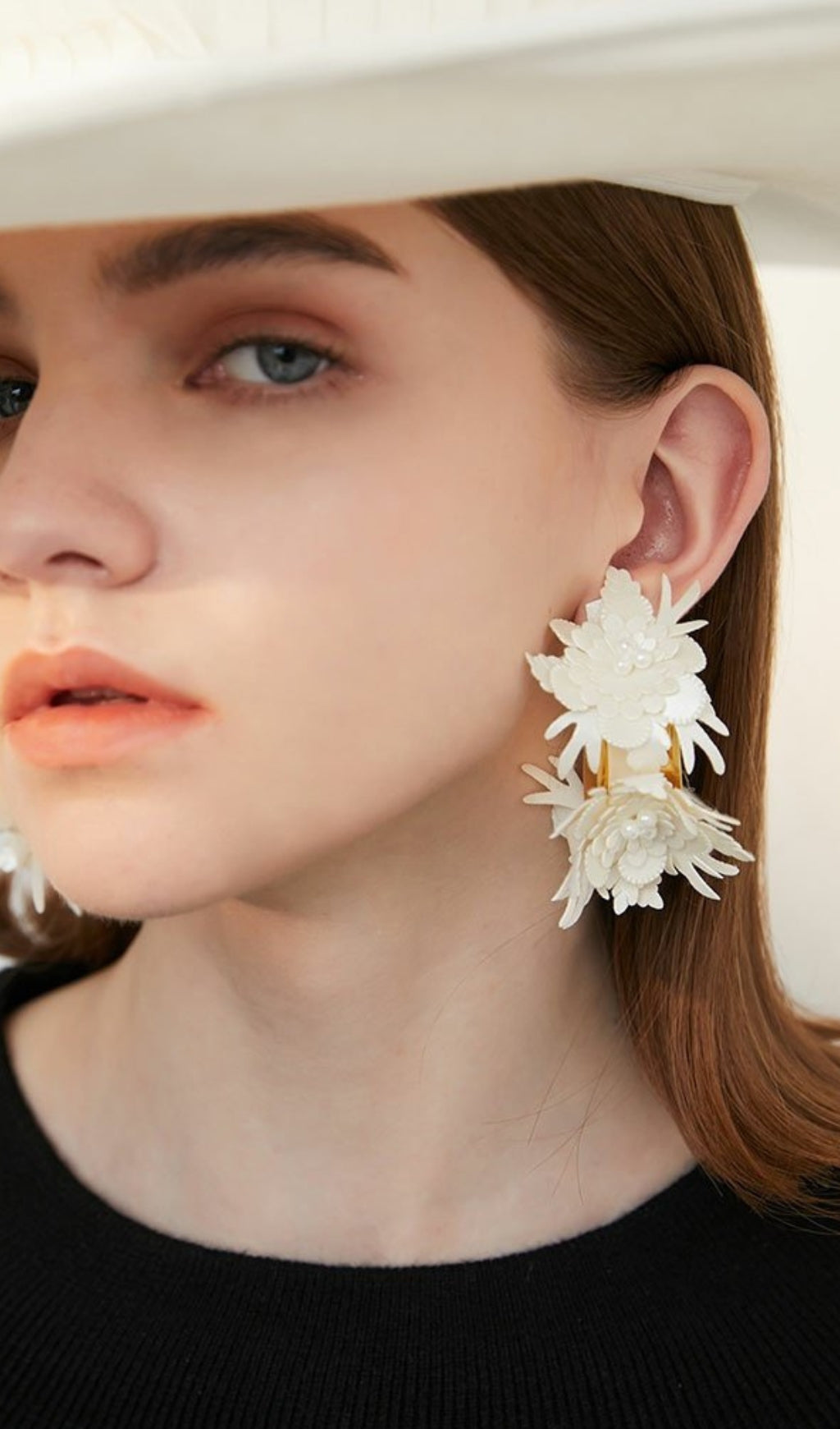 WHITE SEMI-CIRCLE PETAL DROP EARRINGS