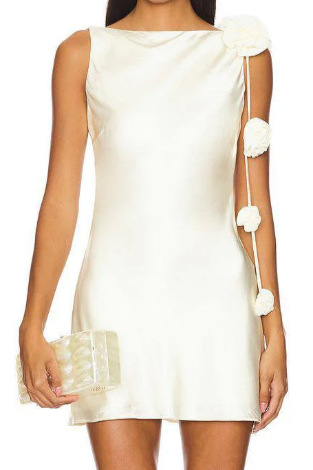 CHERYL 3D FLOWER SLEEVELESS MINI WHITE DRESS