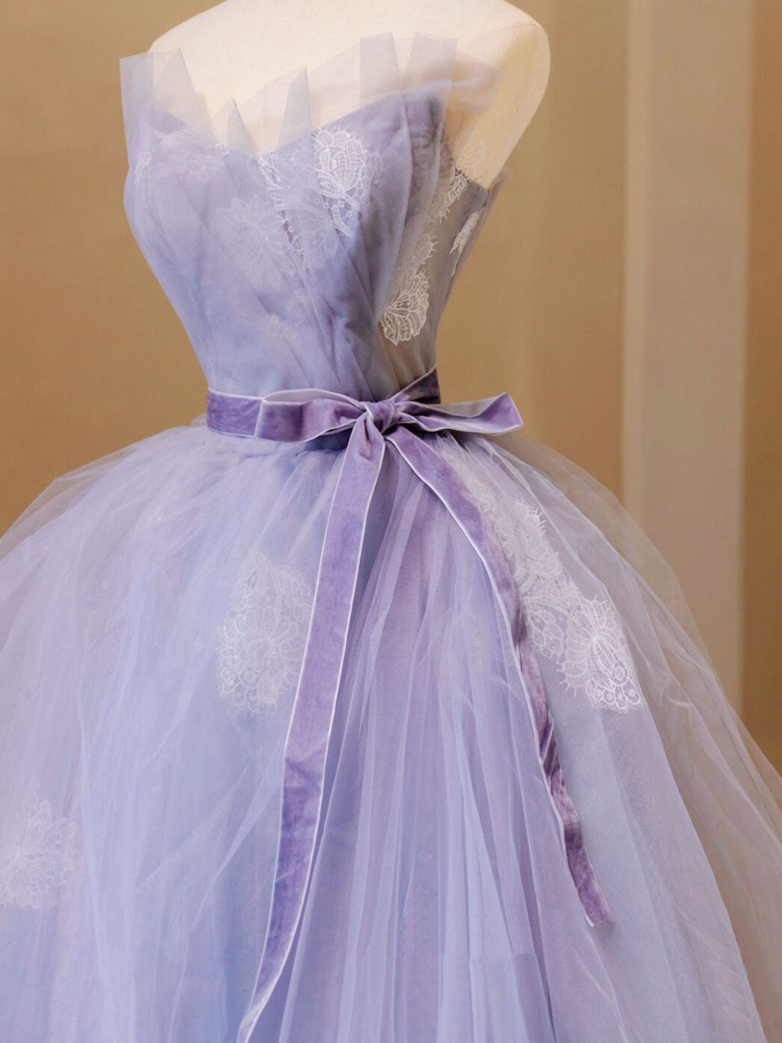 PURPLE TULLE LACE PROM GOWN, A-LINE, FORMAL