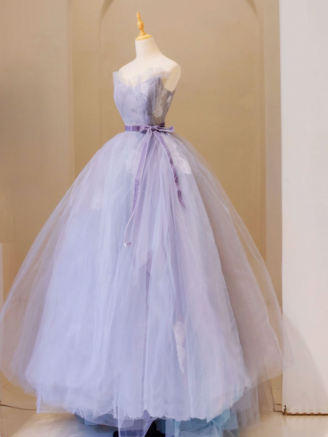 PURPLE TULLE LACE PROM GOWN, A-LINE, FORMAL