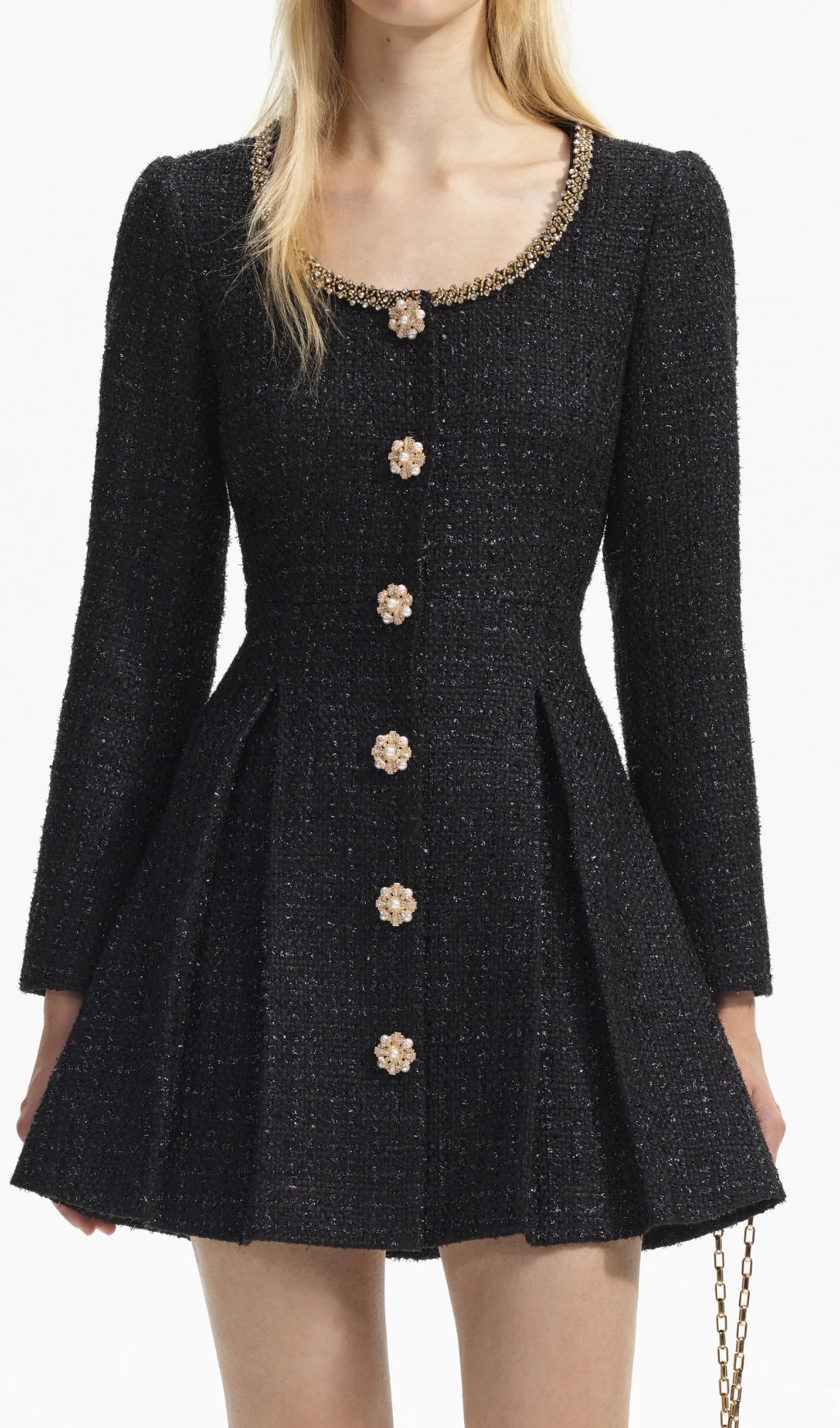 BLACK BOUCLE TAILORED MINI COCKTAIL DRESS