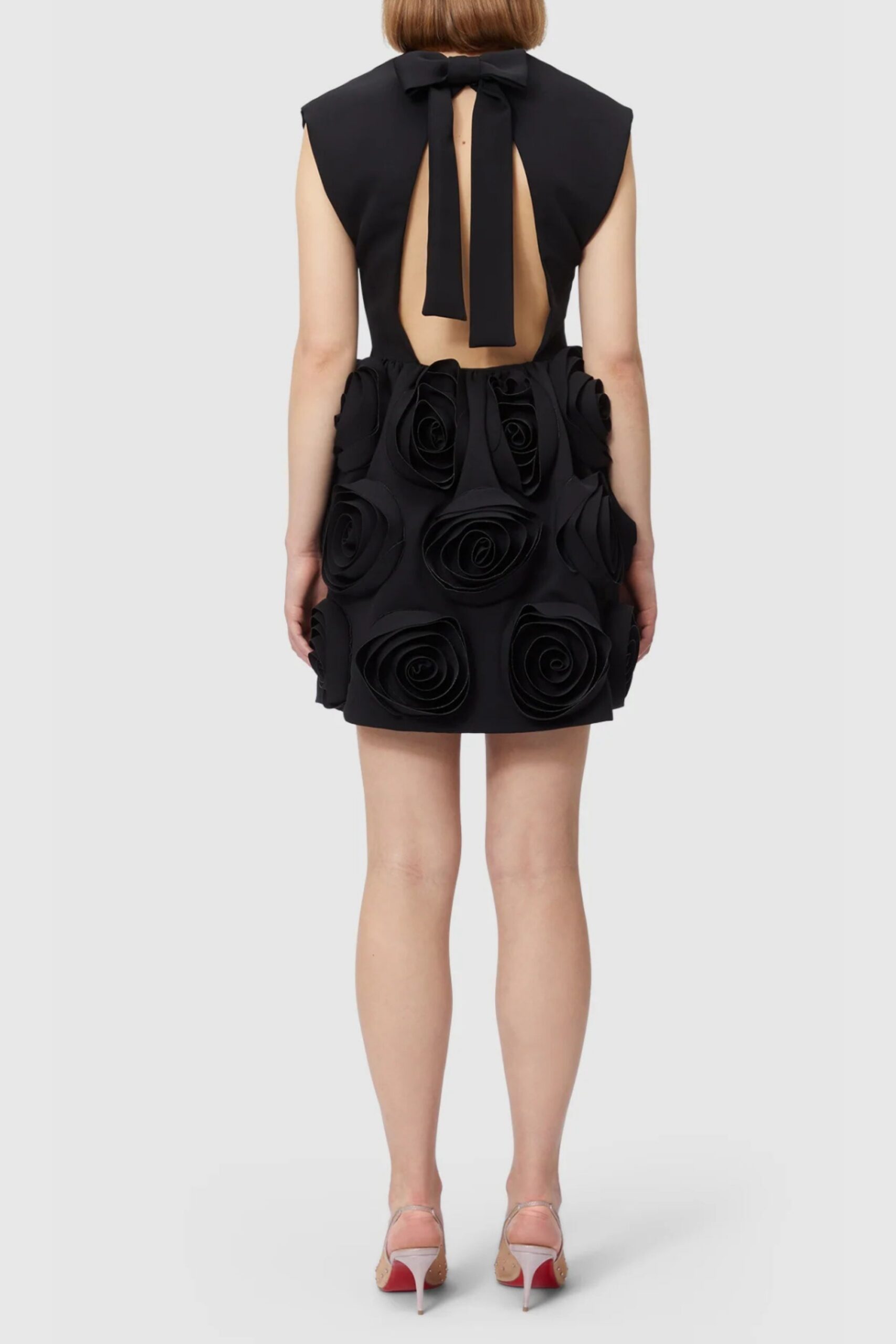 XAVIERA ROSE APPLIQUE MINI DRESS BLACK