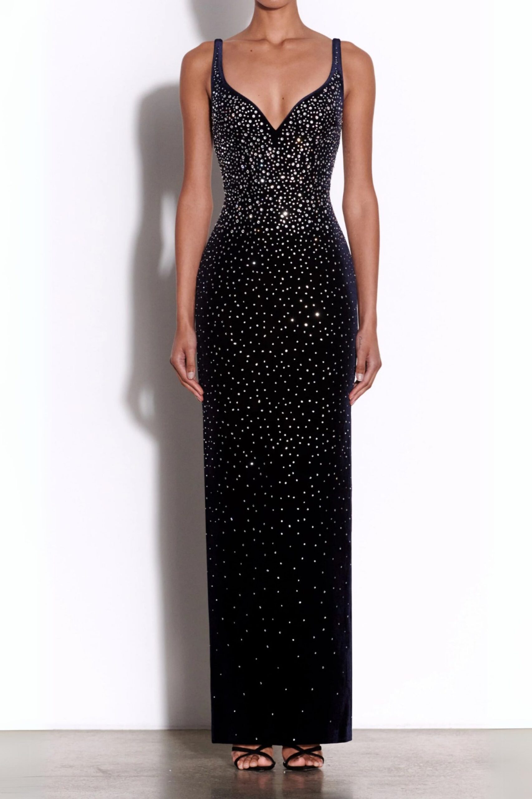 CRYSTAL VELVET SINGLET MAXI DRESS IN BLACK
