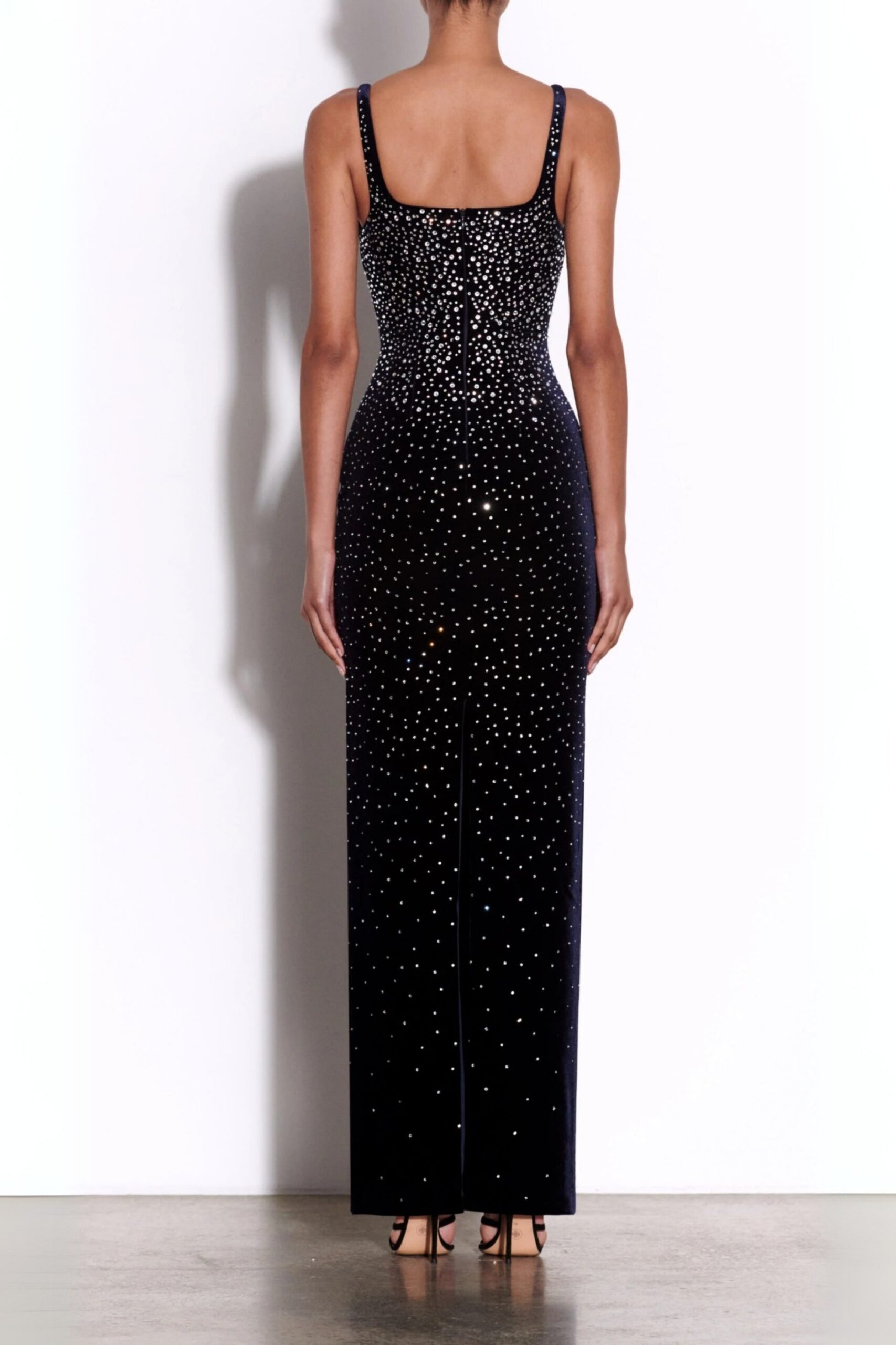 CRYSTAL VELVET SINGLET MAXI DRESS IN BLACK