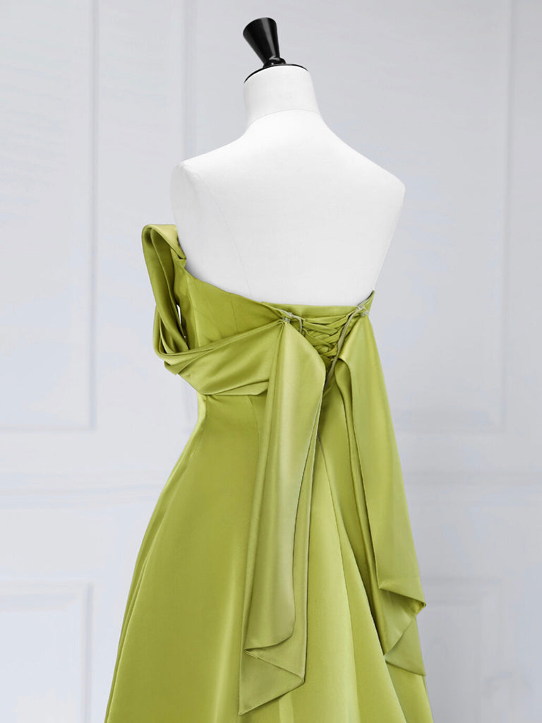 A-LINE OFF-SHOULDER SATIN GREEN COCKTAIL DRESS