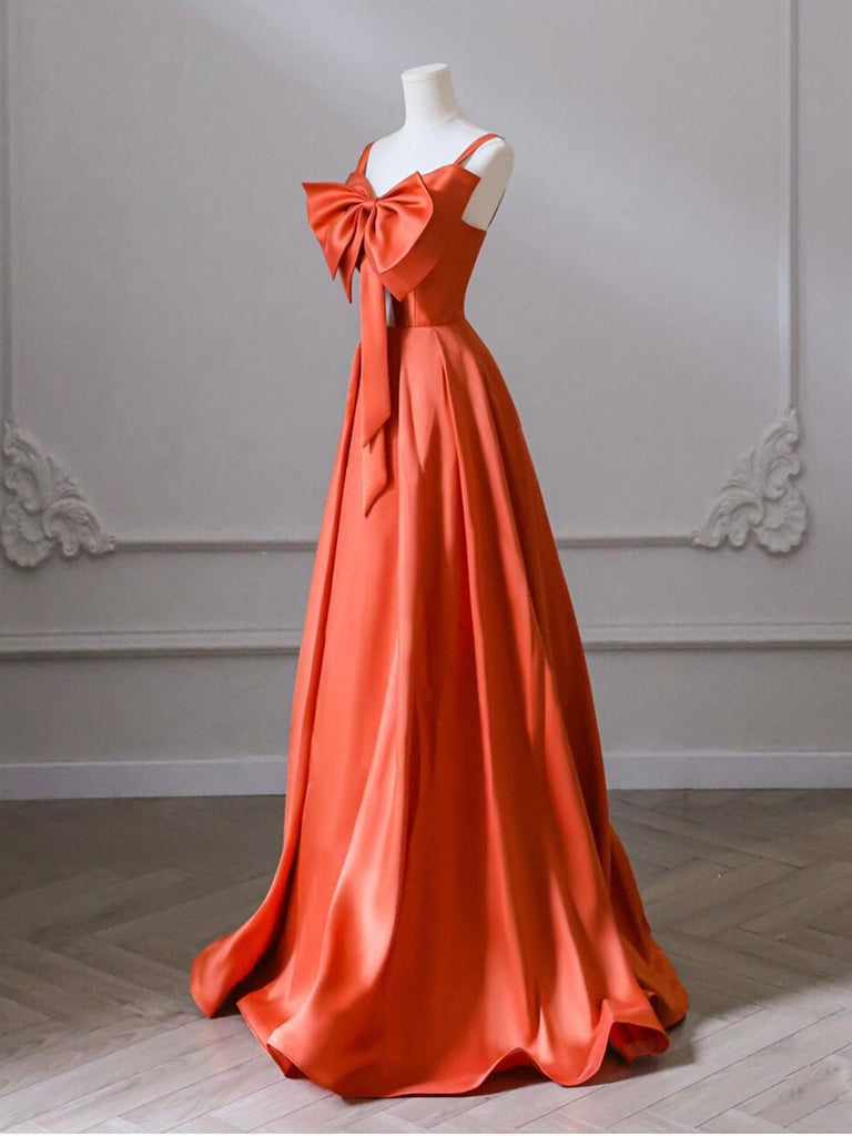 A-LINE ORANGE SATIN PROM DRESS