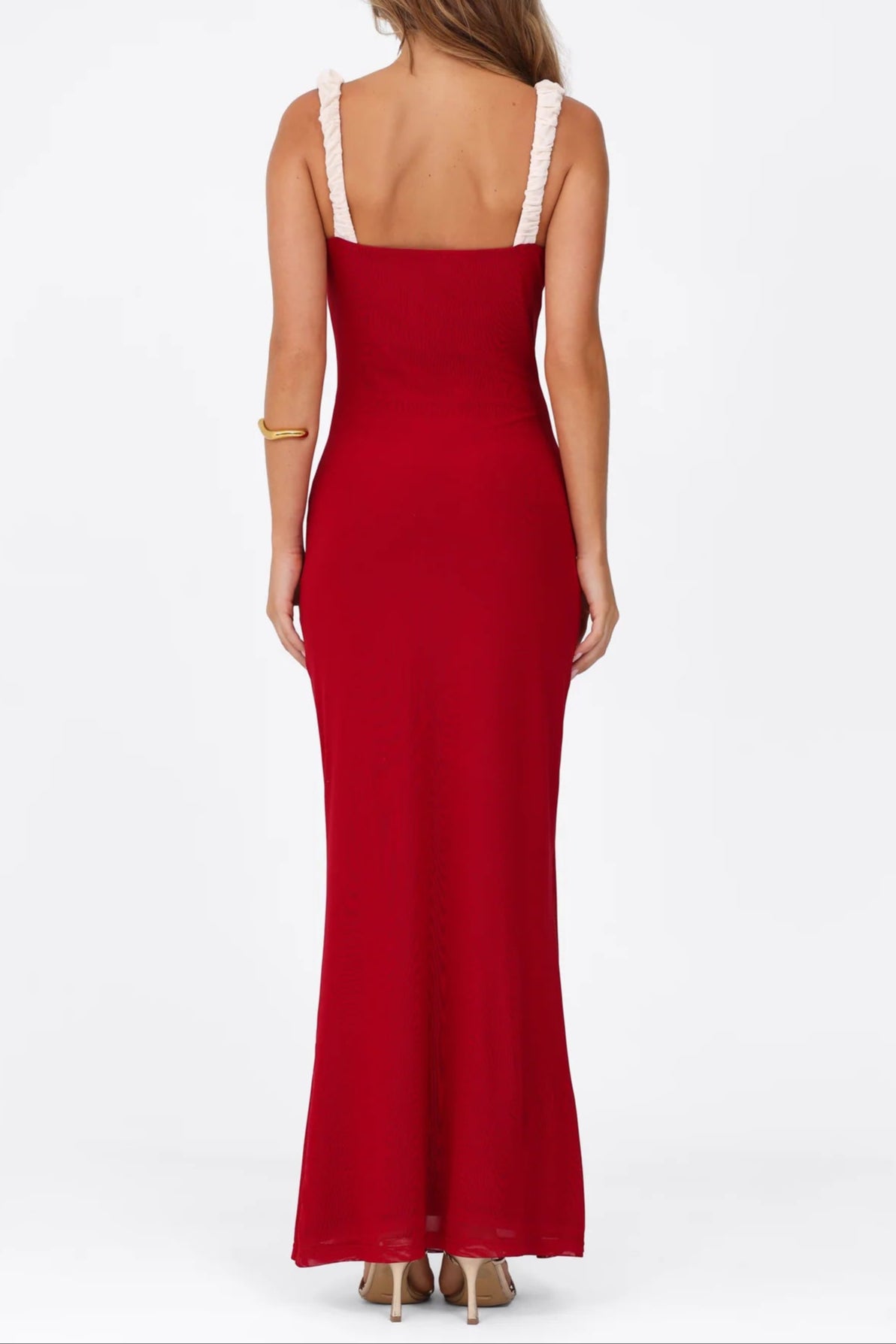 RED V-NECK BUSTIER MAXI DRESS FOR PARTIES